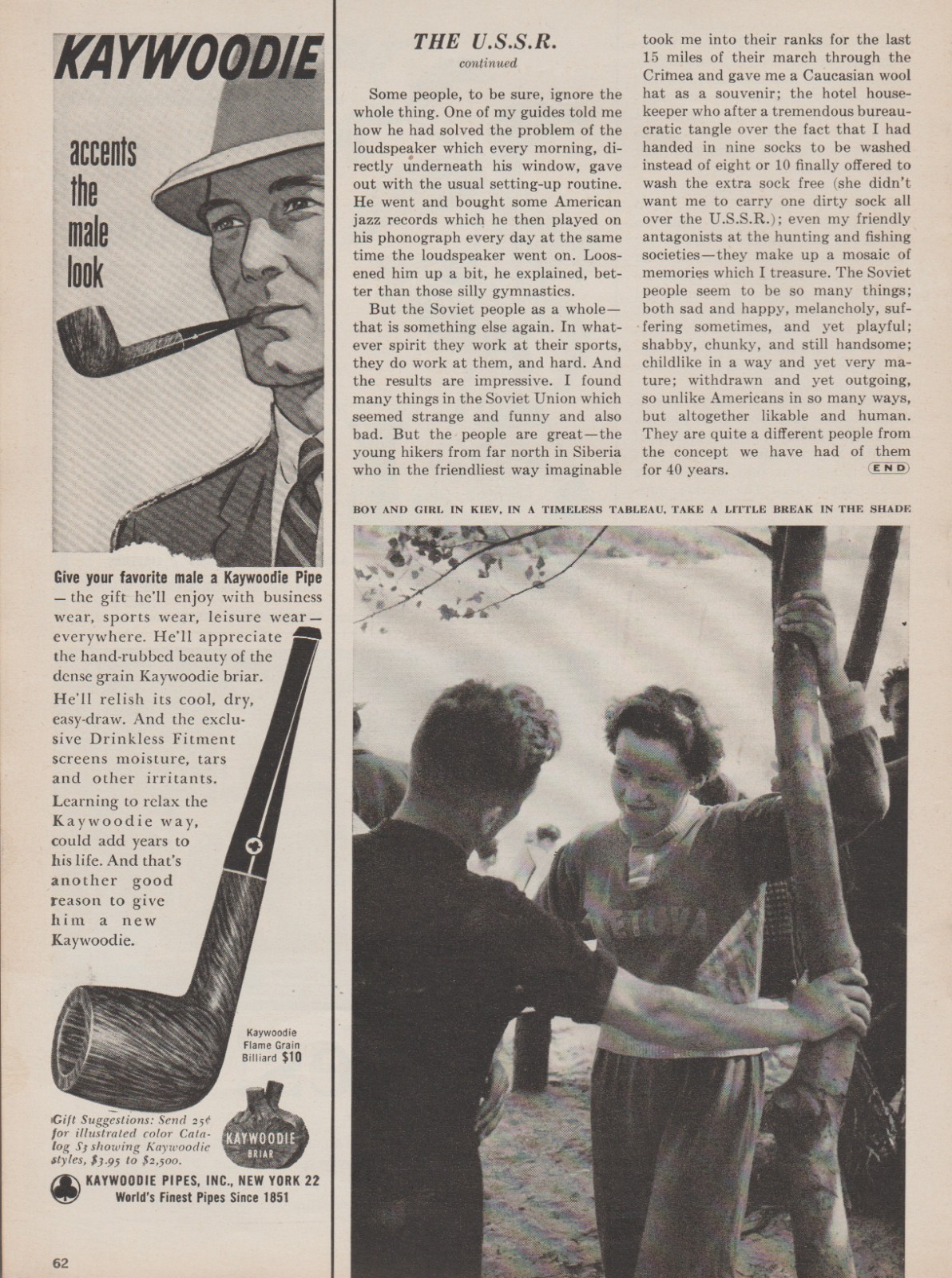 1957 Kaywoodie Tobacco Smoking Pipes – “Accents Male Look” – Hat – Print Ad Art