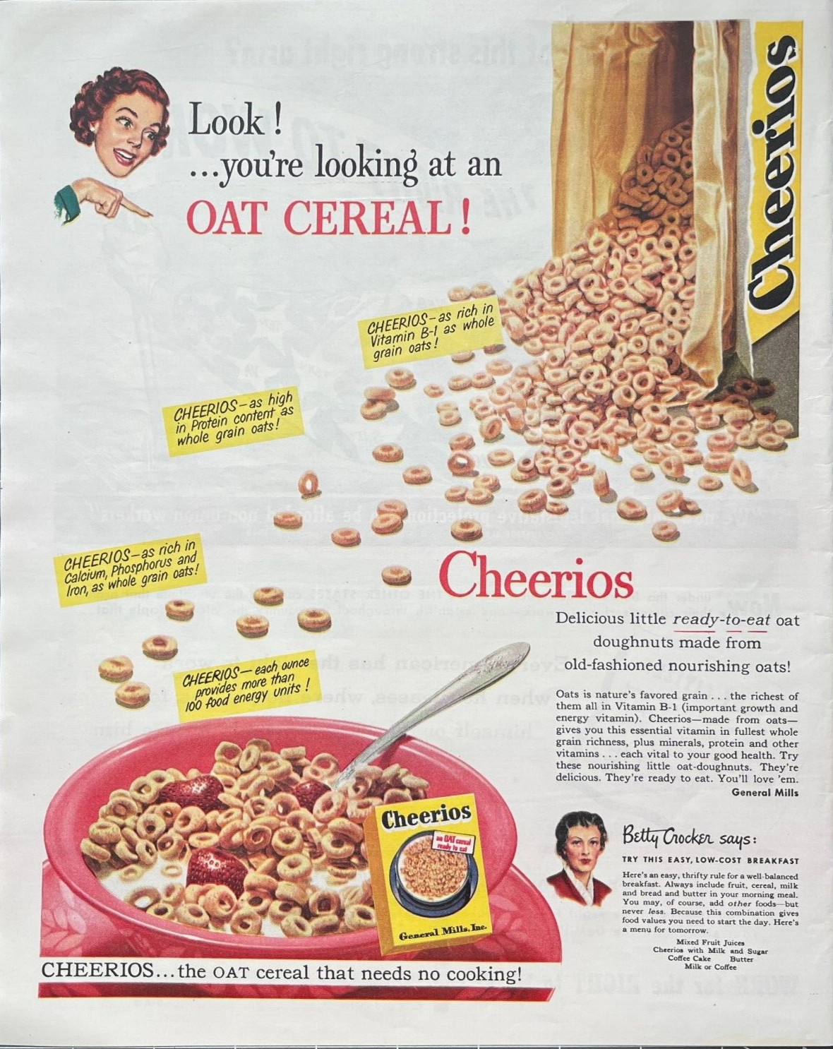 1949 Cheerios Vintage Print Ad The Oat Cereal That Needs No Cooking