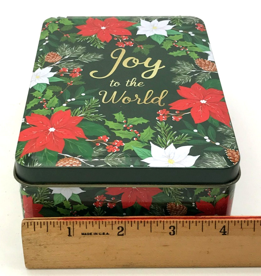 Greenbrier Christmas Cookie Present Gift Tin Box Joy to the World Poinsettia