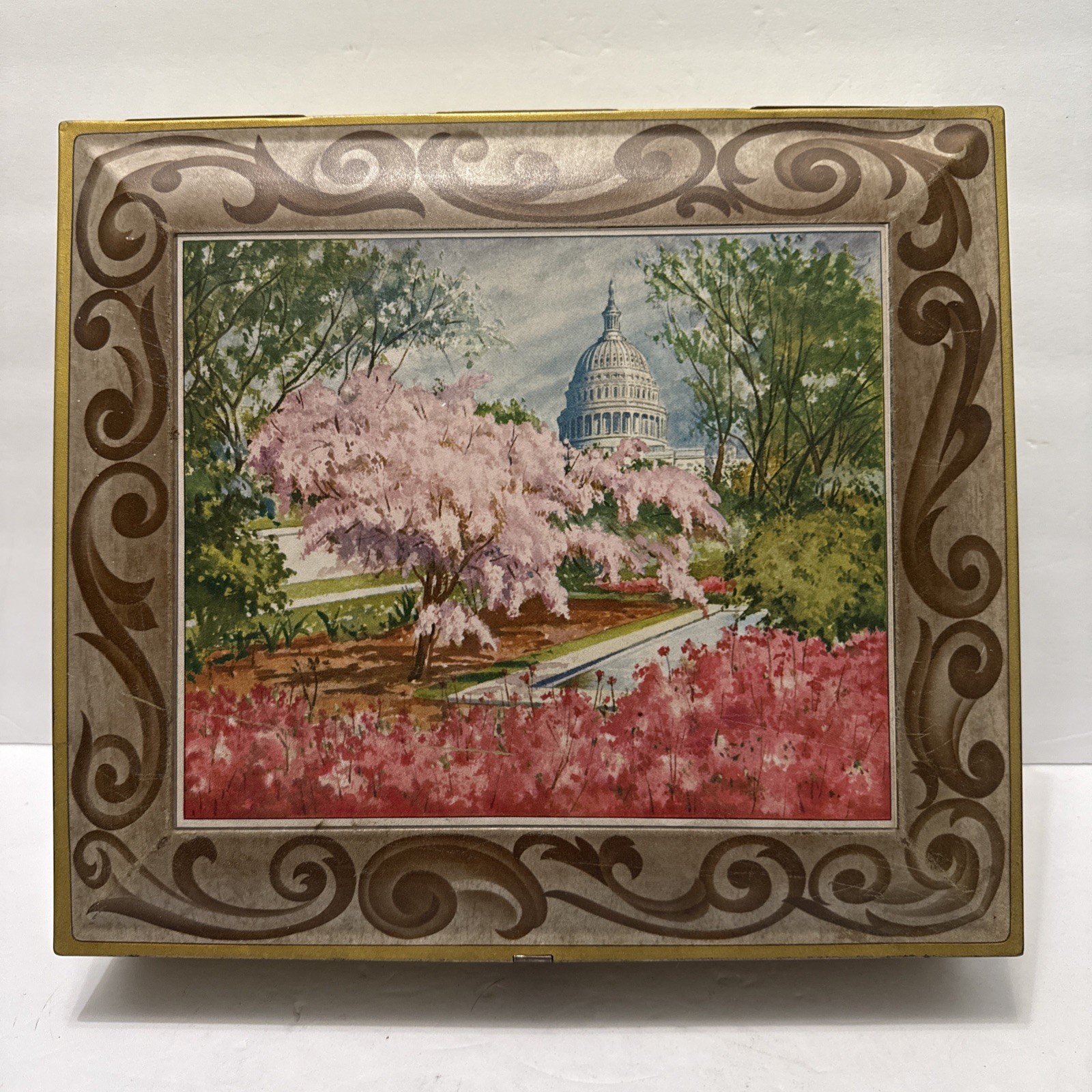 Vintage Sunshine Biscuit Tin Washington DC Cherry Blossoms