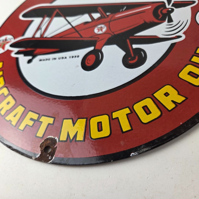 Vintage Texaco Gasoline Gas Pump Sign – Aircraft Motor Oil Porcelain Sign