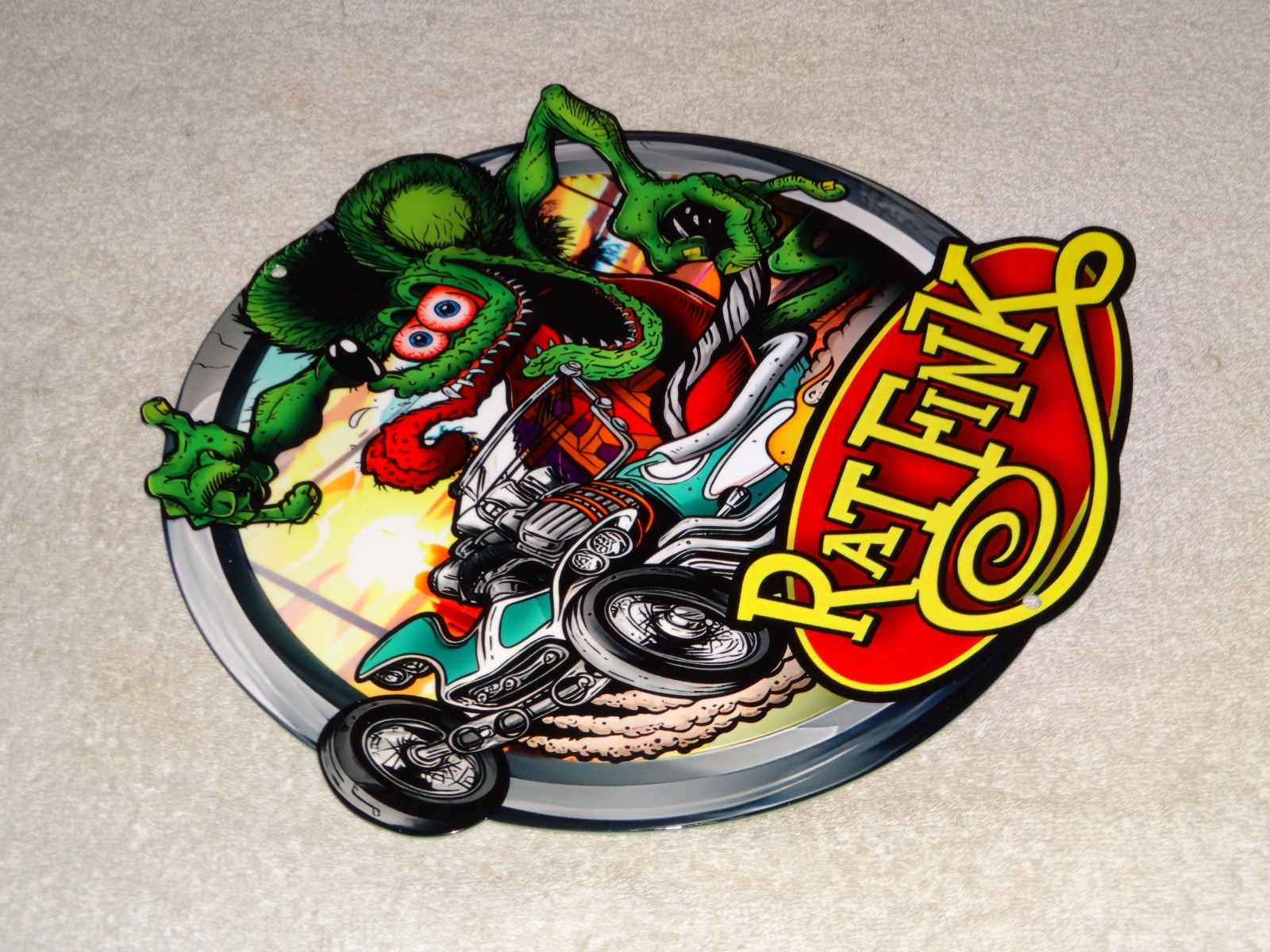 VINTAGE RATFINK DRIVES CUSTOM ROADSTER HOT ROD METAL GASOLINE OIL RAT FINK SIGN!