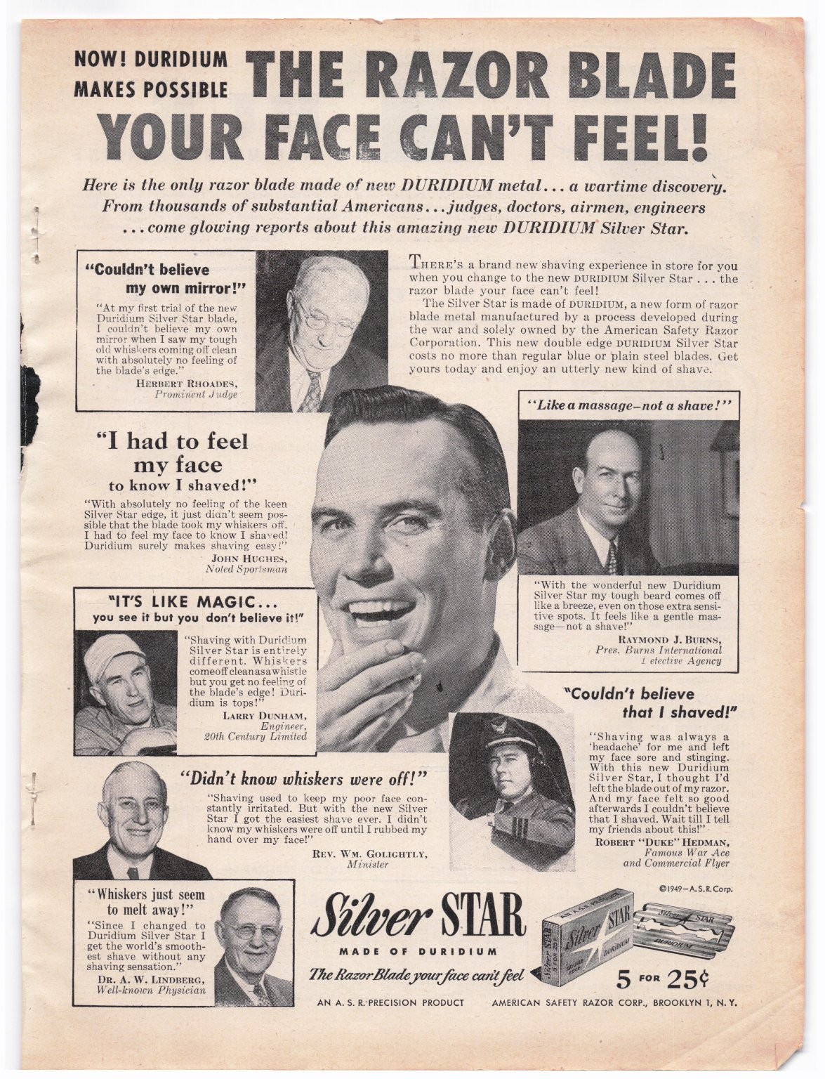 Silver Star Duridium Razor Blade Ad Print 1949 Post-War WWII Discovery