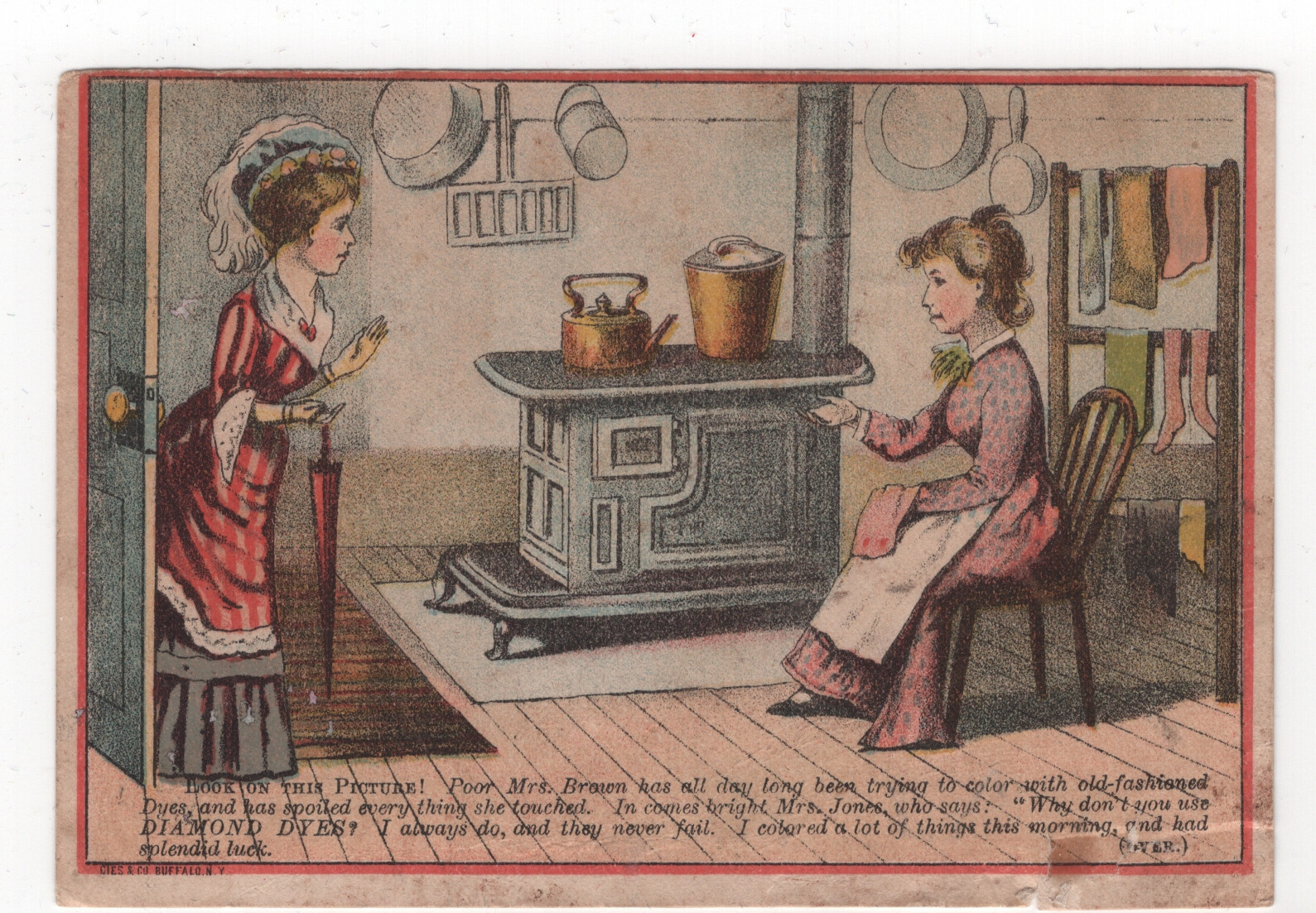 2 DIAMOND DYES & PAINTS TRADE CARDS, 2 DIFFERENT ALL LADIES USING THE DYE V338