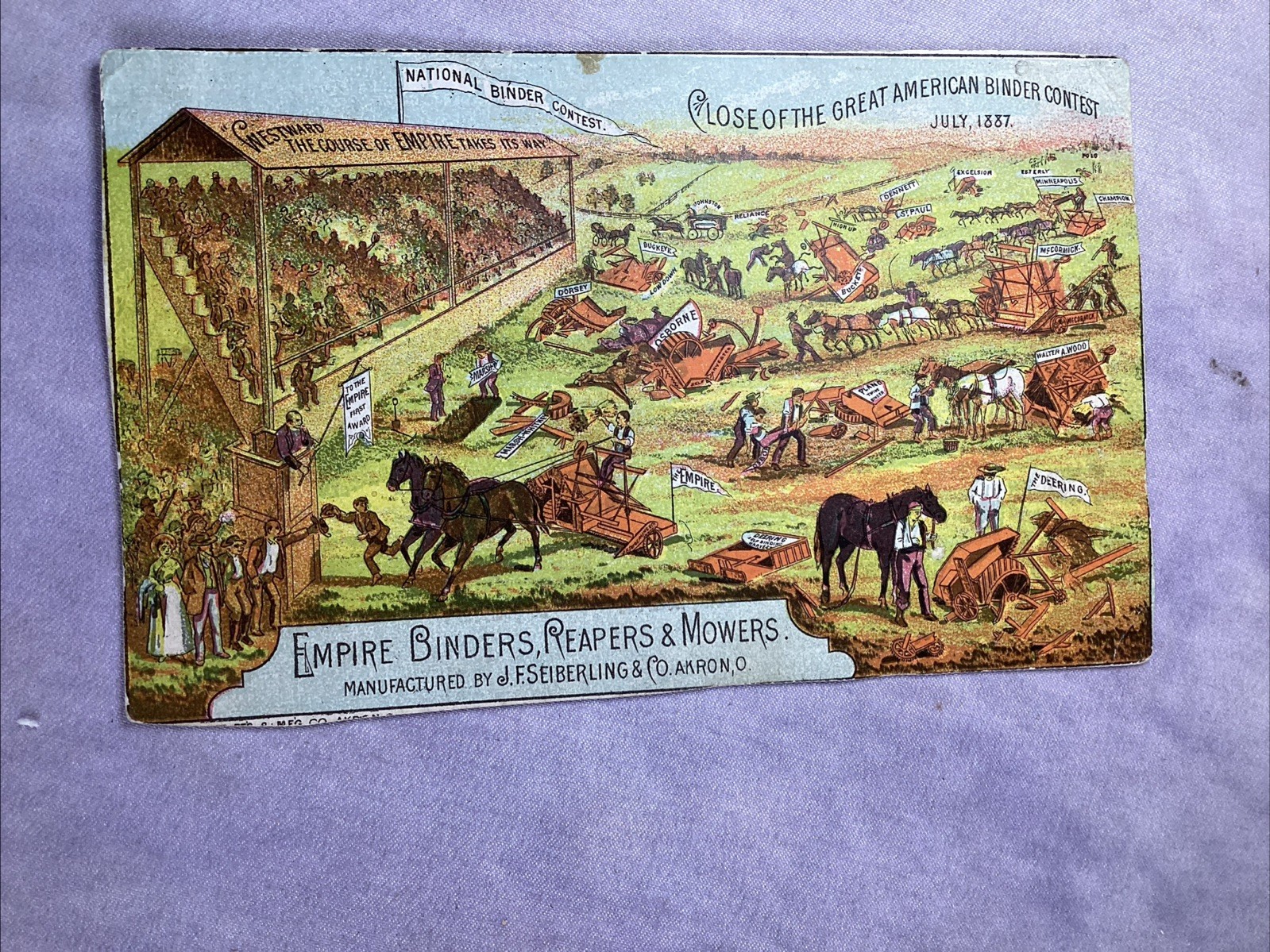 Two Victorian Trade Cards Phoenix Ins Pigtail Girl & Empire Farm Equipment Akron