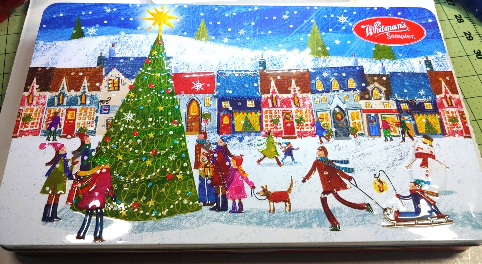 Whitman’s Chocolates Christmas Village Holiday Tin (Large w/ Hinged Cover)