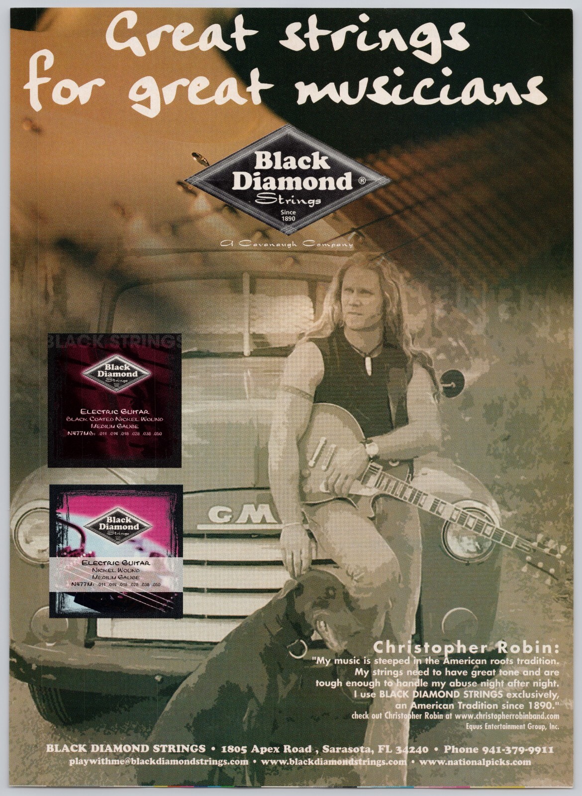 2003 BLACK DIAMOND guitar Strings CHRISTOPHER ROBIN Vintage Print Ad