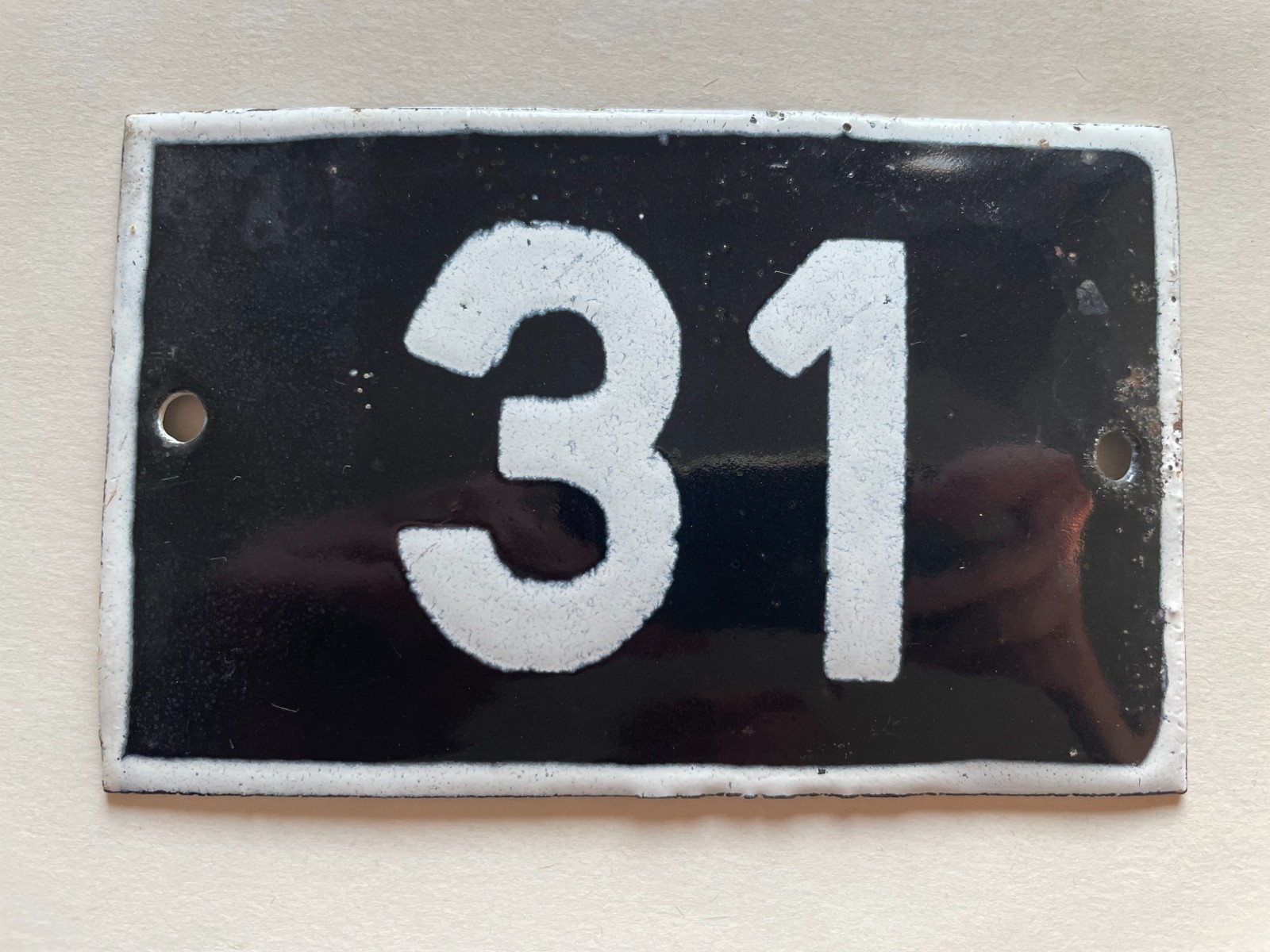 Vintage Enamel Porcelain House Number 31 Door Sign Dark Blue (almost Black)