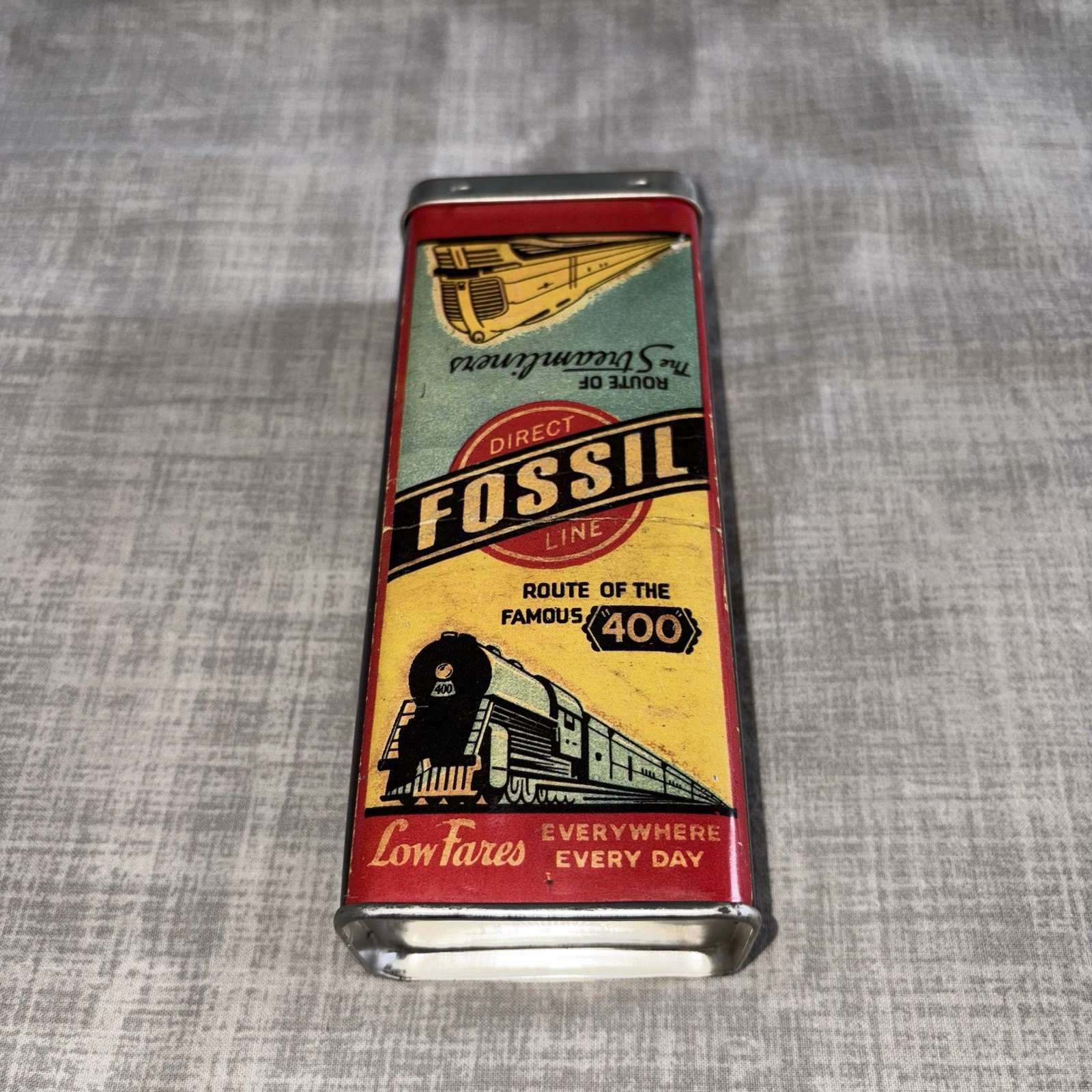 Vintage Fossil Watch Metal Box Tin Direct Line 400 Train Streamliner 1999 Case