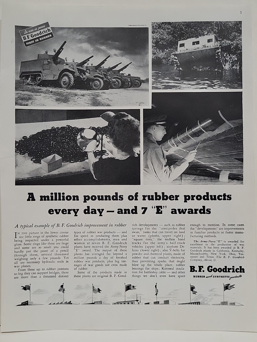 1943 B.F. Goodrich Rubber Fortune WW2 Print Ad Q3 U.S. Army Tanks V-Belts