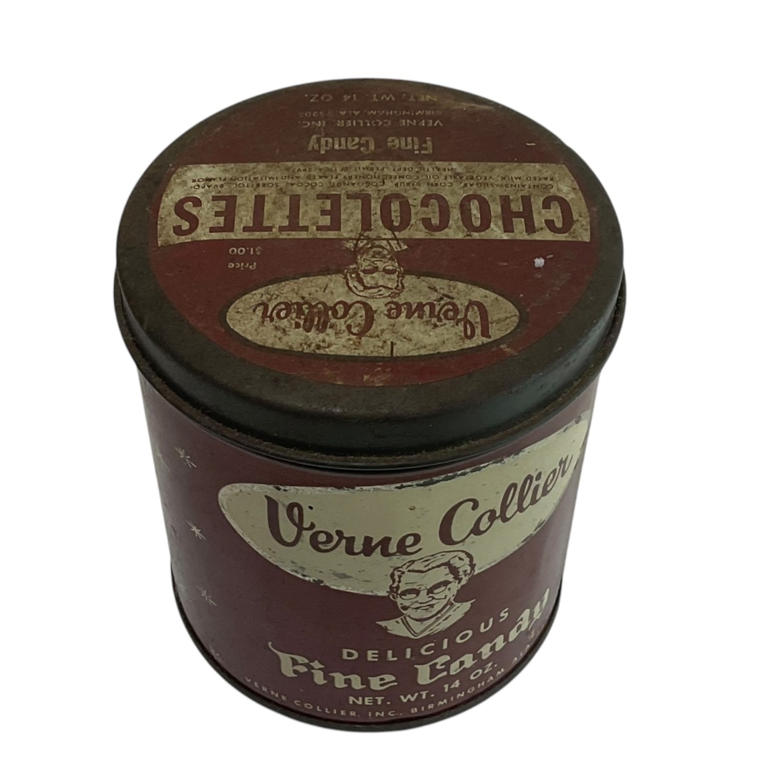 Vintage Verne Collier Fine Candy Tin 14 Oz Birmingham Alabama Metal Canister
