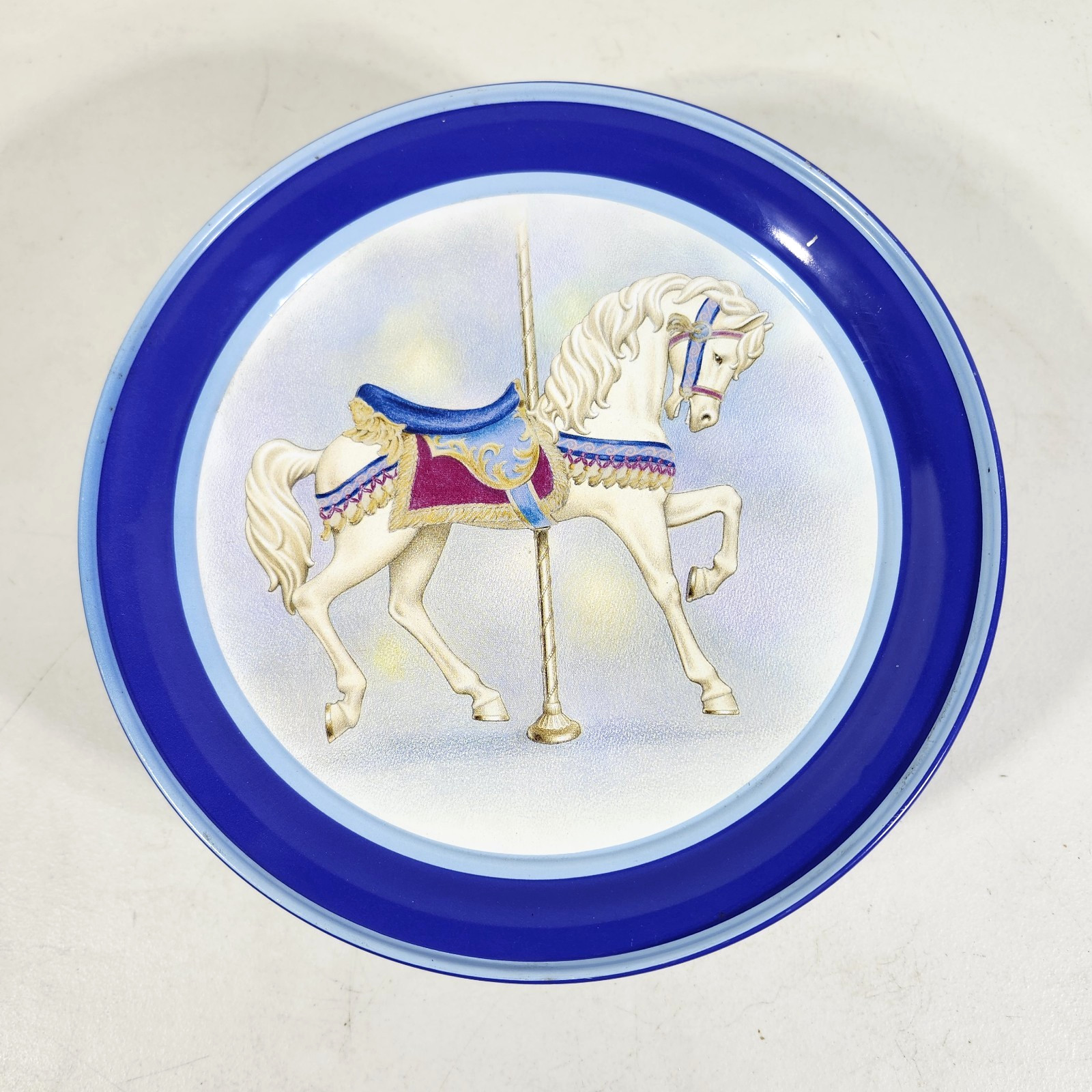 Vintage 1994 Sweetie Bear Bakery Tin Carousel White Horse Storage
