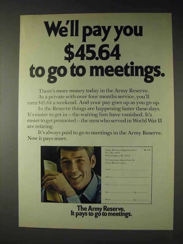 1973 U.S. Army Reserve Ad – Pay To Go To Meetings