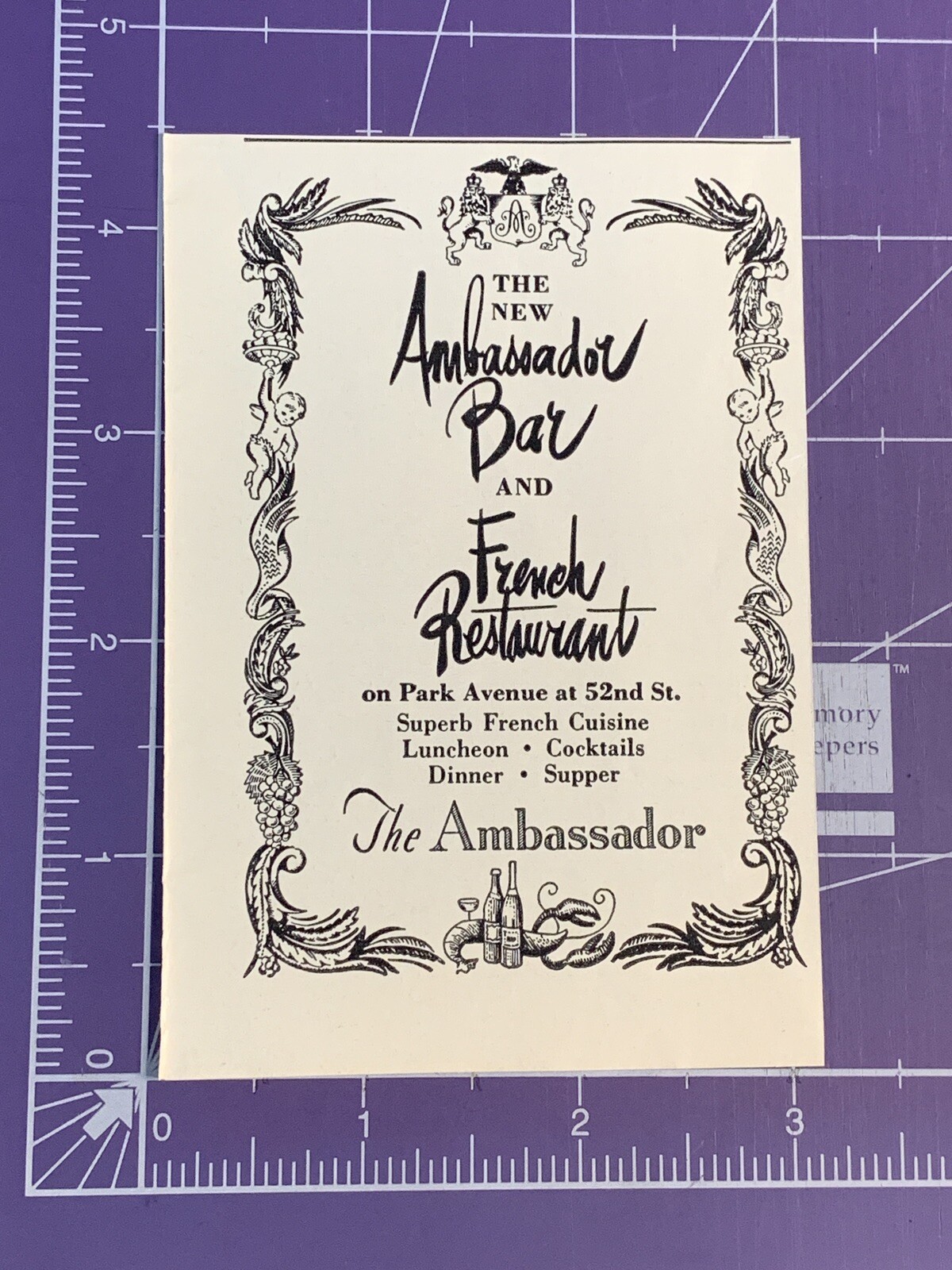 1956 PRINT AD AMBASSADOR BAR AND FRENCH RESTAURANT PARK AVENUE 52ND ST NEW YORK