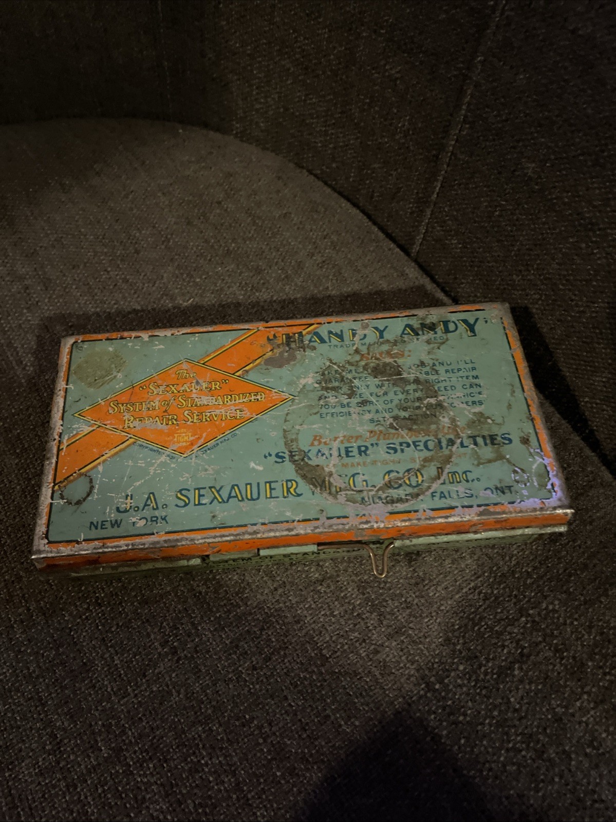 Handy Andy Sexauer System Tin Container No. 2 Advertisting Tin Plumbing Contents