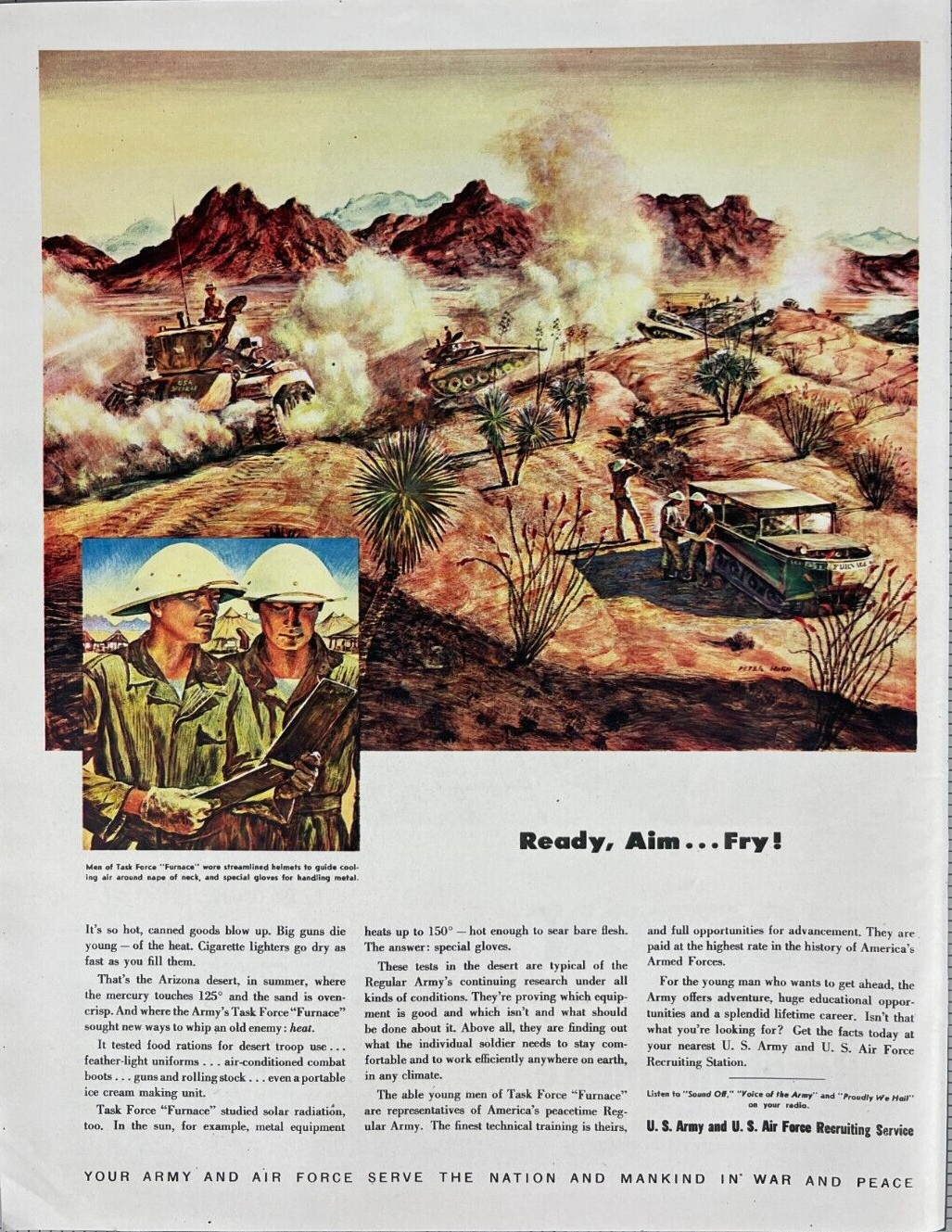 US Army Air Force Recruiting Service 1948 Magazine Print Ad Tanks Battlefield