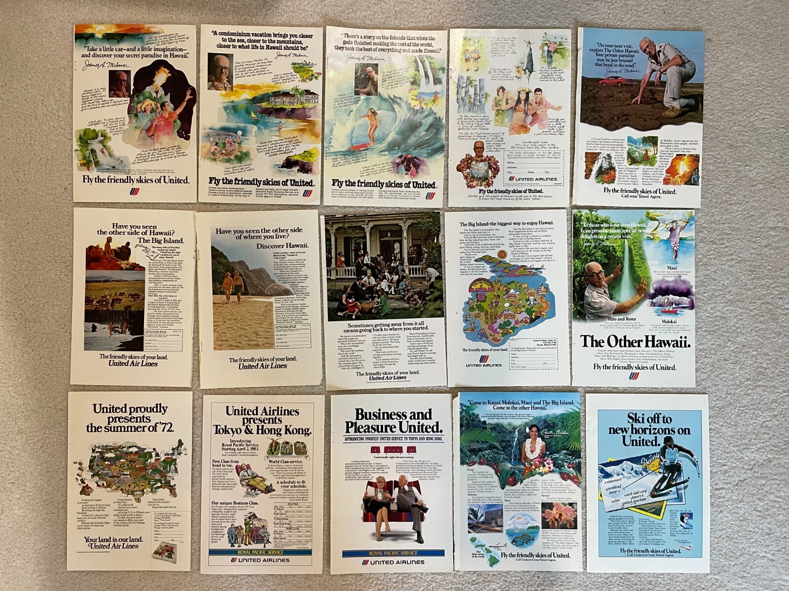 United Airlines Print Ads Lot of 15 – 1970’s 1980’s 10 x 7 – Travel – Friendly