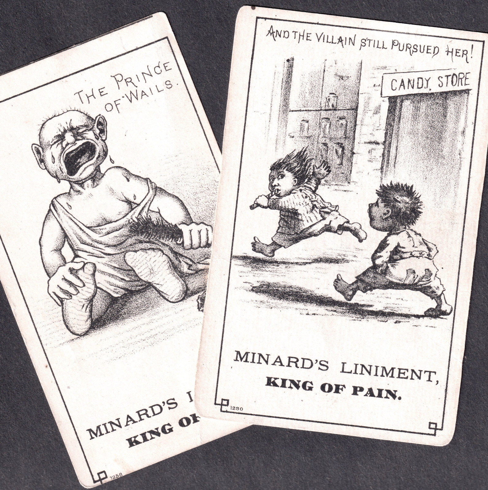 Prince of Wales Pain pun Candy Store Kids Liniment Flaw 2x Victorian Trade Cards
