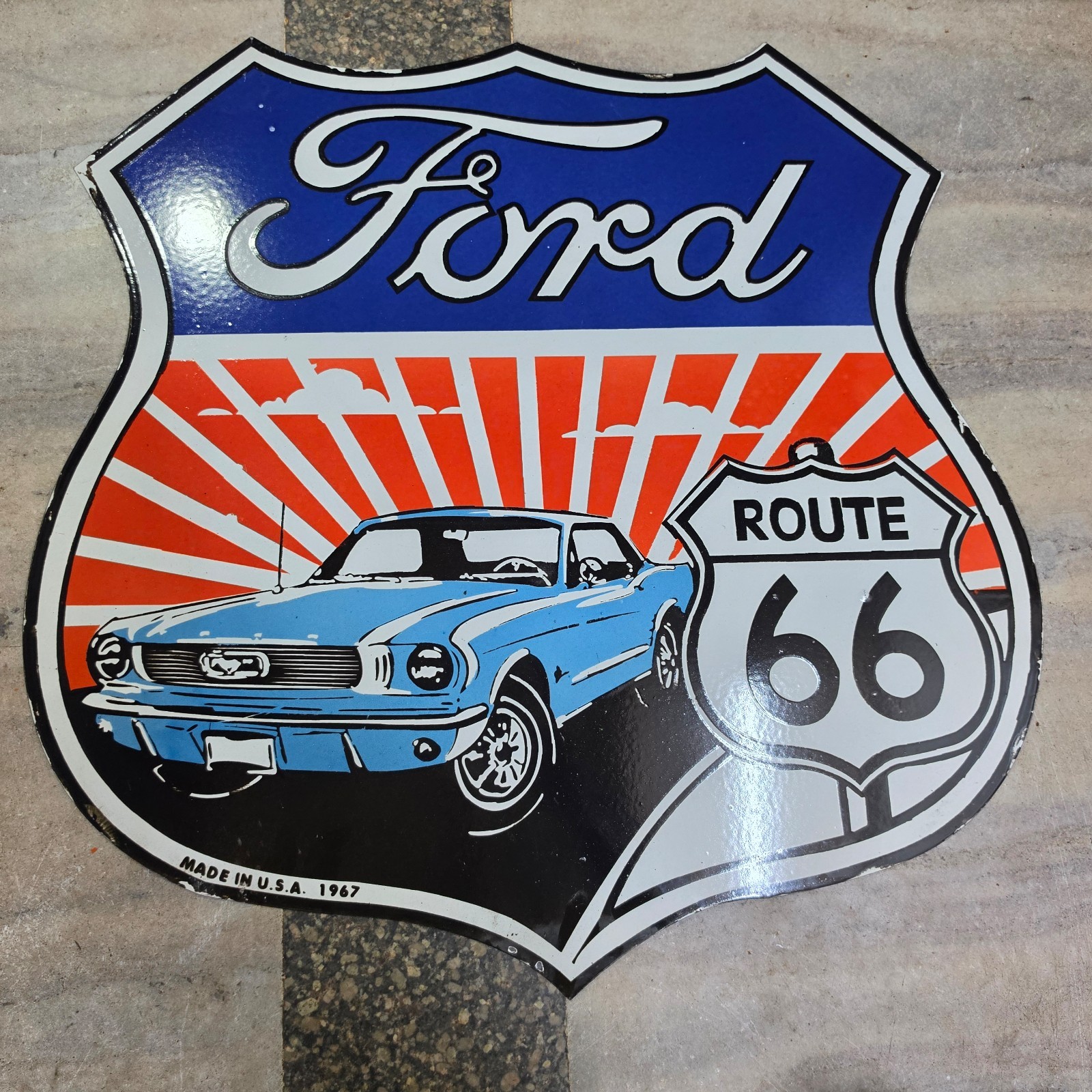 FORD ROUTE66 PORCELAIN ENAMEL SIGN 30 X 30 INCHES