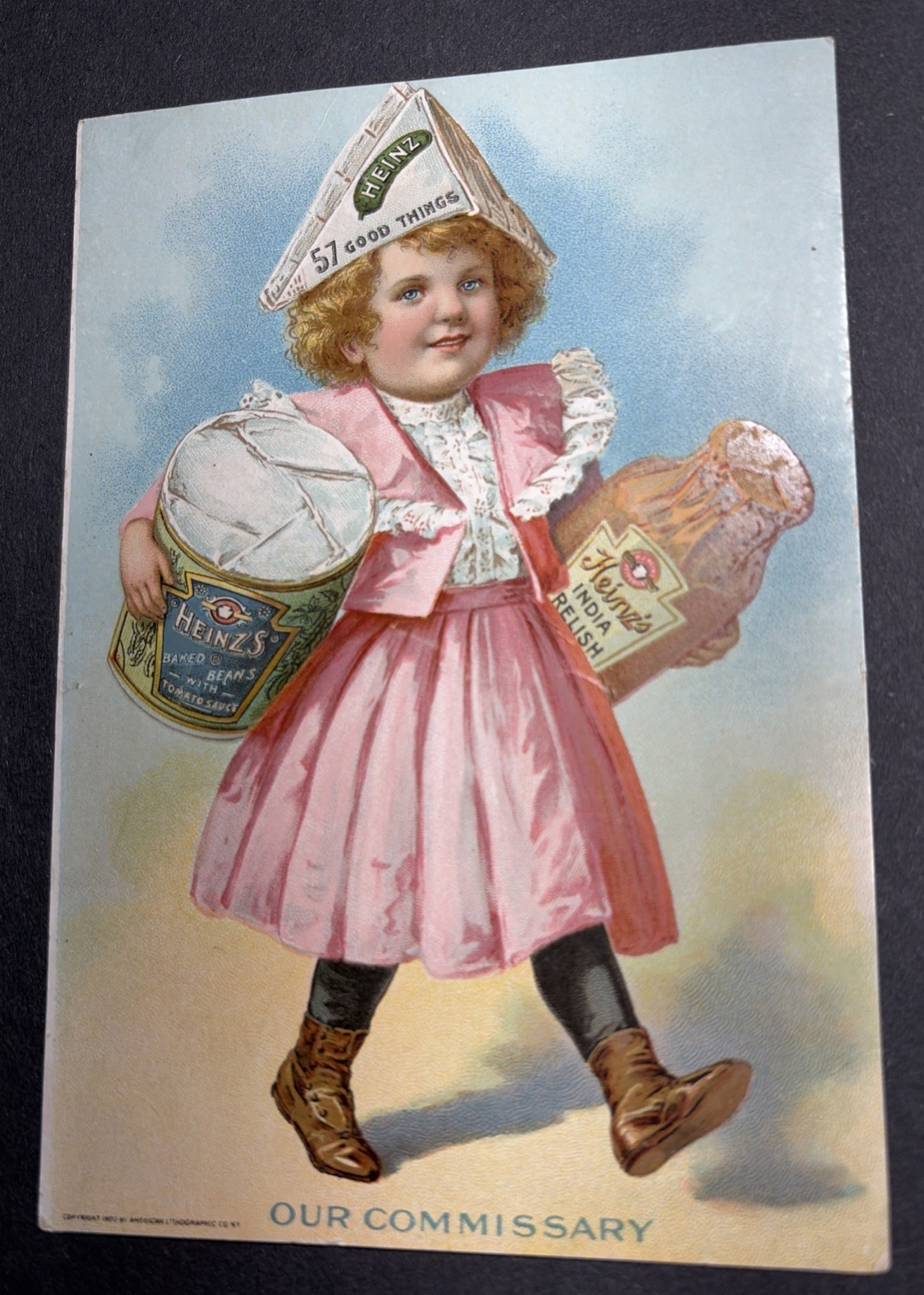 Heinz Pickles Beans Relish Trade Card 1890’s Great Graphics Cute Girl