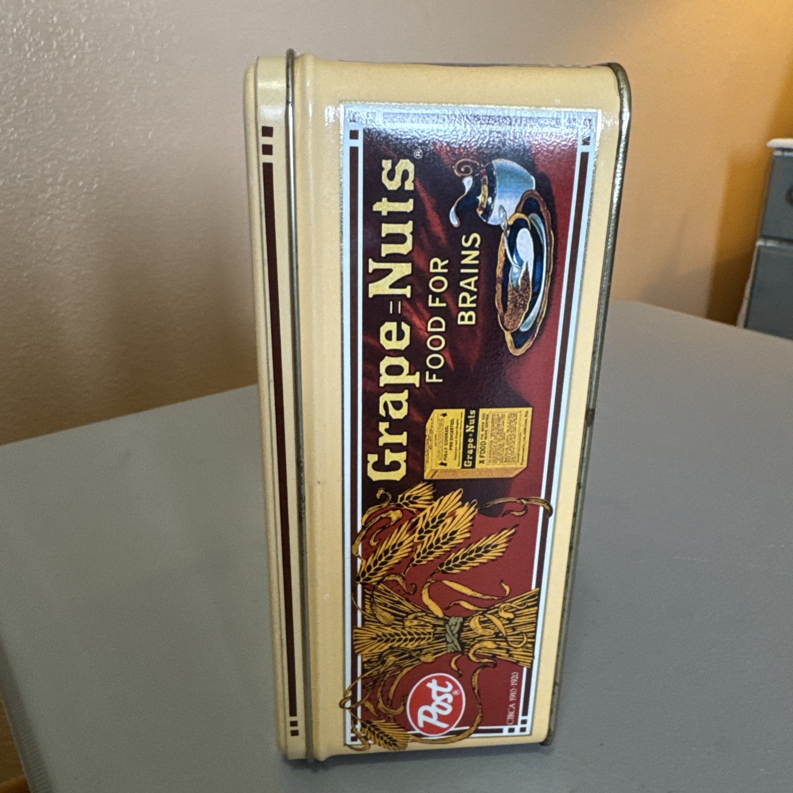 Post Grape Nuts Cereal Tin Food For Brains Collector Tin Vintage Replica