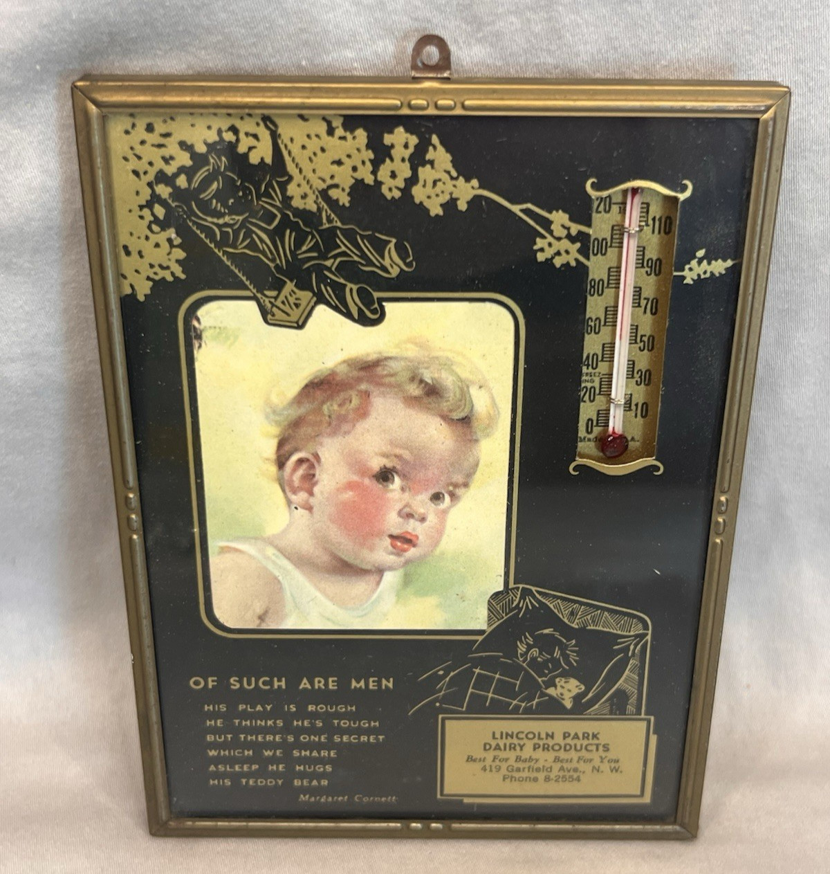Vintage Lincoln Park Dairy Advertising Thermometer Baby Nursery Wall Sign USA