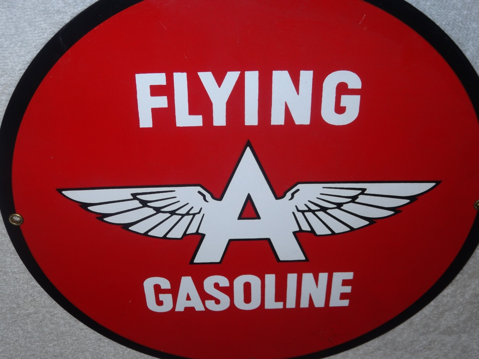 VINTAGE FLYING A GASOLINE “A” WITH WINGS 11″ PORCELAIN METAL OIL PUMP PLATE SIGN