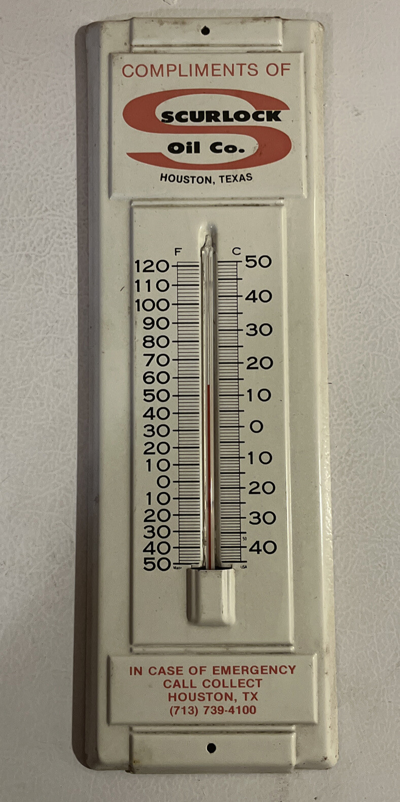 Vintage Big 14” Metal Advertising Thermometer Scurlock Oil Company Houston Texas