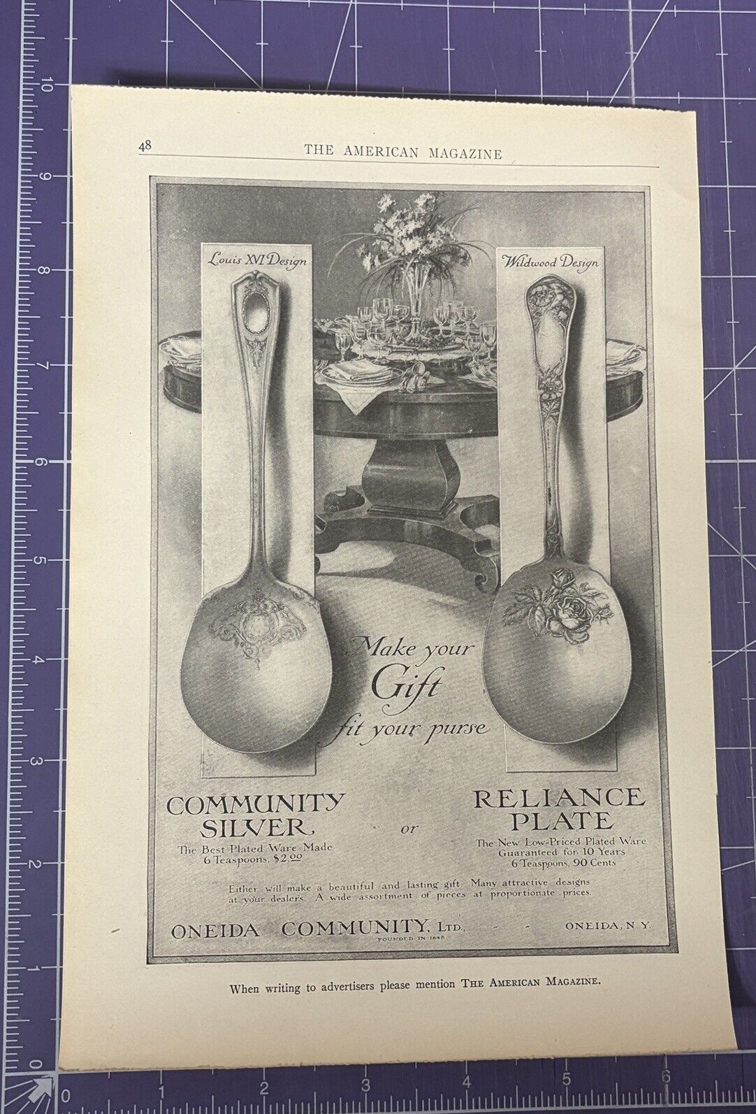 1909 PRINT AD ONEIDA COMMUNITY RELIANCE PLATE SILVER LOUIS XVI WILDWOOD PATTERNS