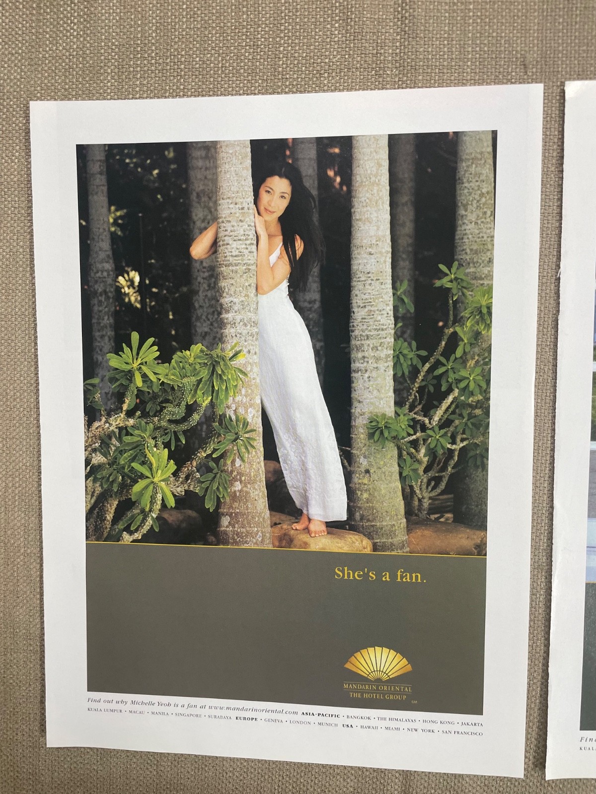 Mandarin Oriental Hotel Michelle Yeoh She’s a fan Magazine Ad pair 2008