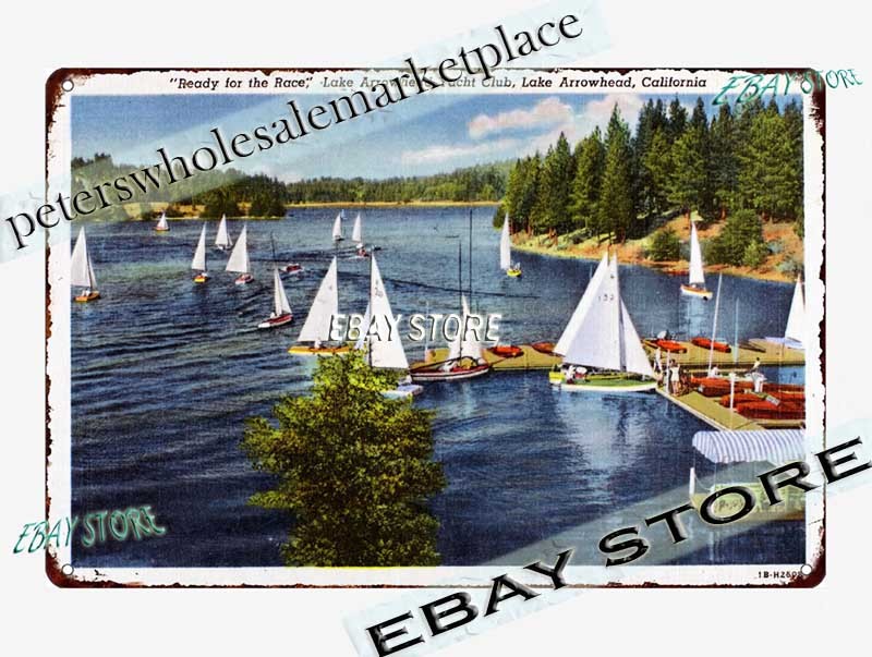 1941 Lake Arrowhead California Yacht Club Sailing Tin Sign home decor categories