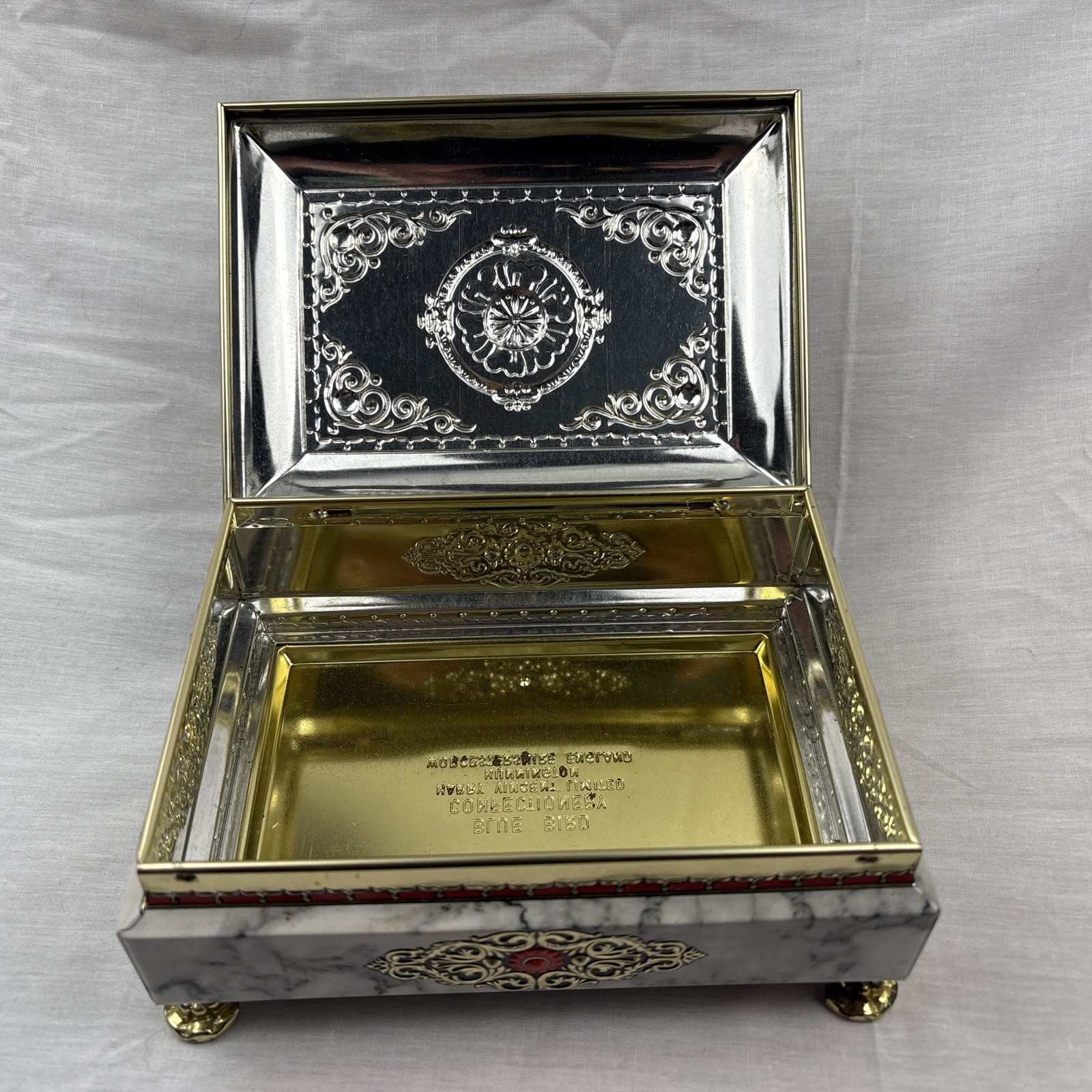 Vintage Candy Tin Blue Bird Confectionery Red Gold Harry Vincent Limited England