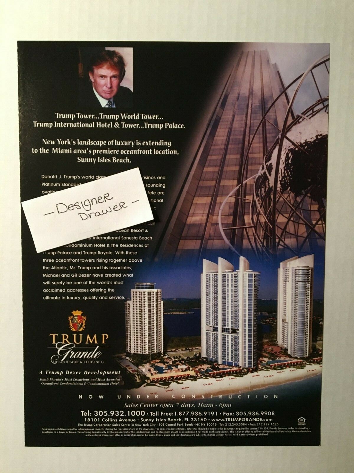 Trump Grande Tower Sunny Isles FL Under Construction 2002 Promotional Print Ad