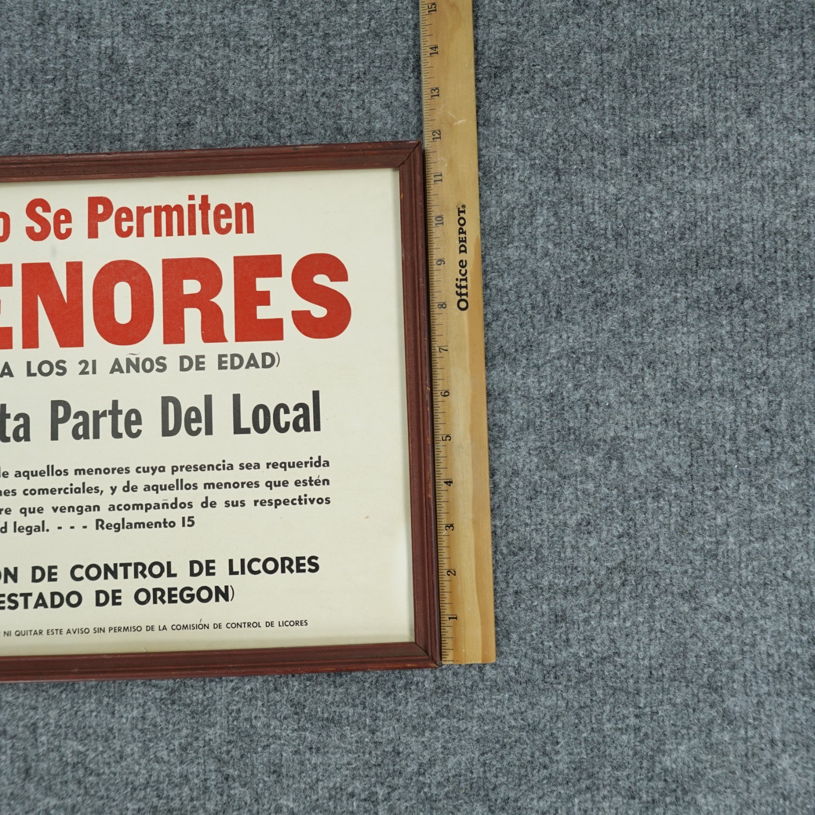 Vintage Oregon Liquor Control Sign Spanish No Se Permiten Menores Wood Frame
