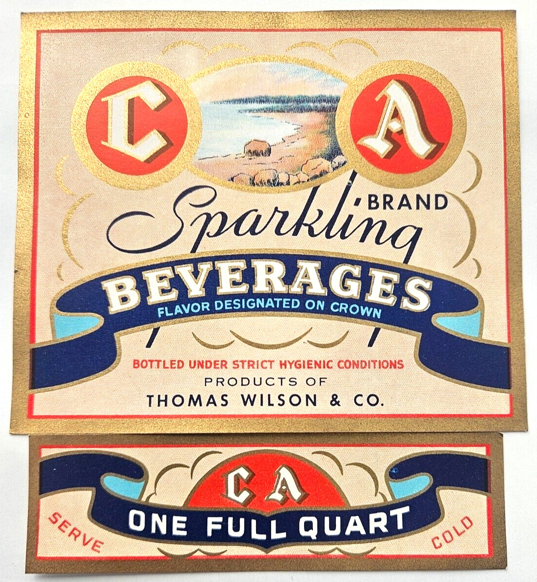 C A Sparkling Brand Beverages unused label and rocker Flavor designated on crown
