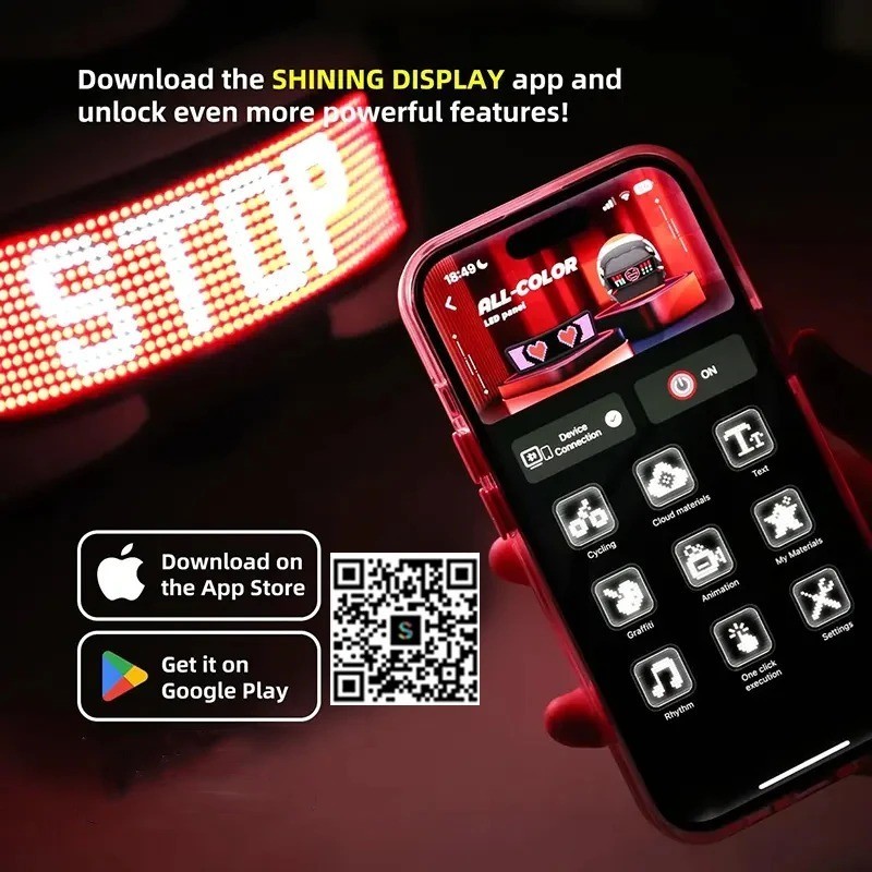 LED Helmet Display Rgb Programmable Warning Light Motorcycle Bike App Screen