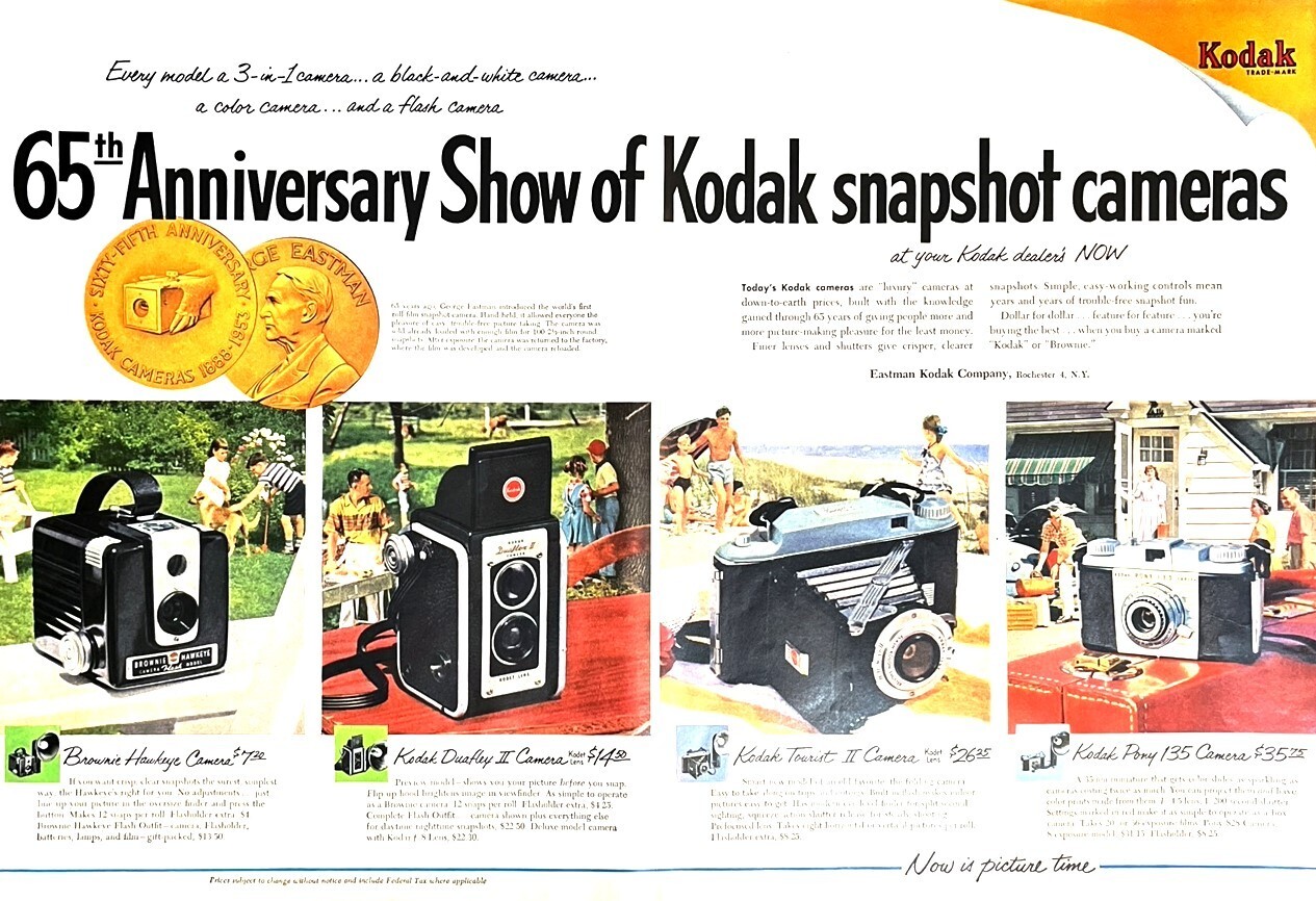 1953 KODAK CAMERA Large 2-Page Vintage Print Ad Snapshot Film Photography