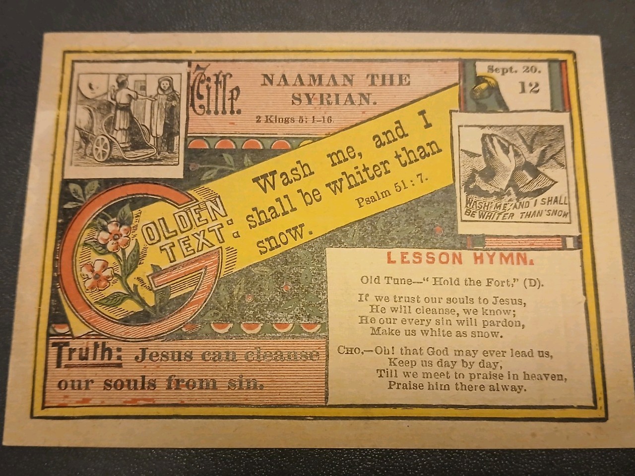 Illuminated Lessons Weekly. Sept. 20 1912 David C. Cook Pub. Co. Prayer Card