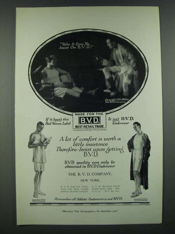 1919 B.V.D. Underwear Ad – Take It From Me