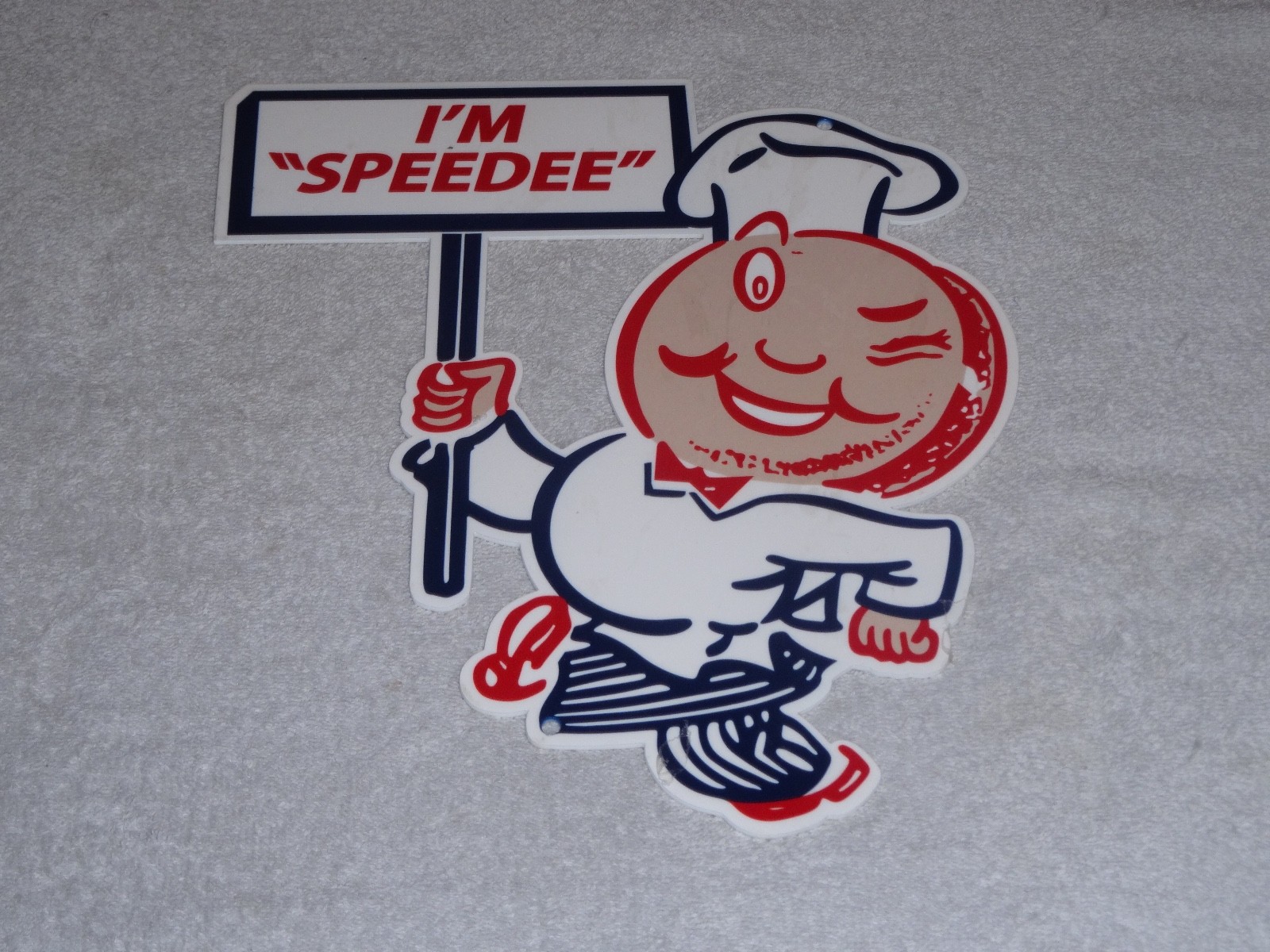 VINTAGE “MCDONALD’S FAST FOOD RESTAURANT I’M SPEEDEE 12” METAL GASOLINE OIL SIGN