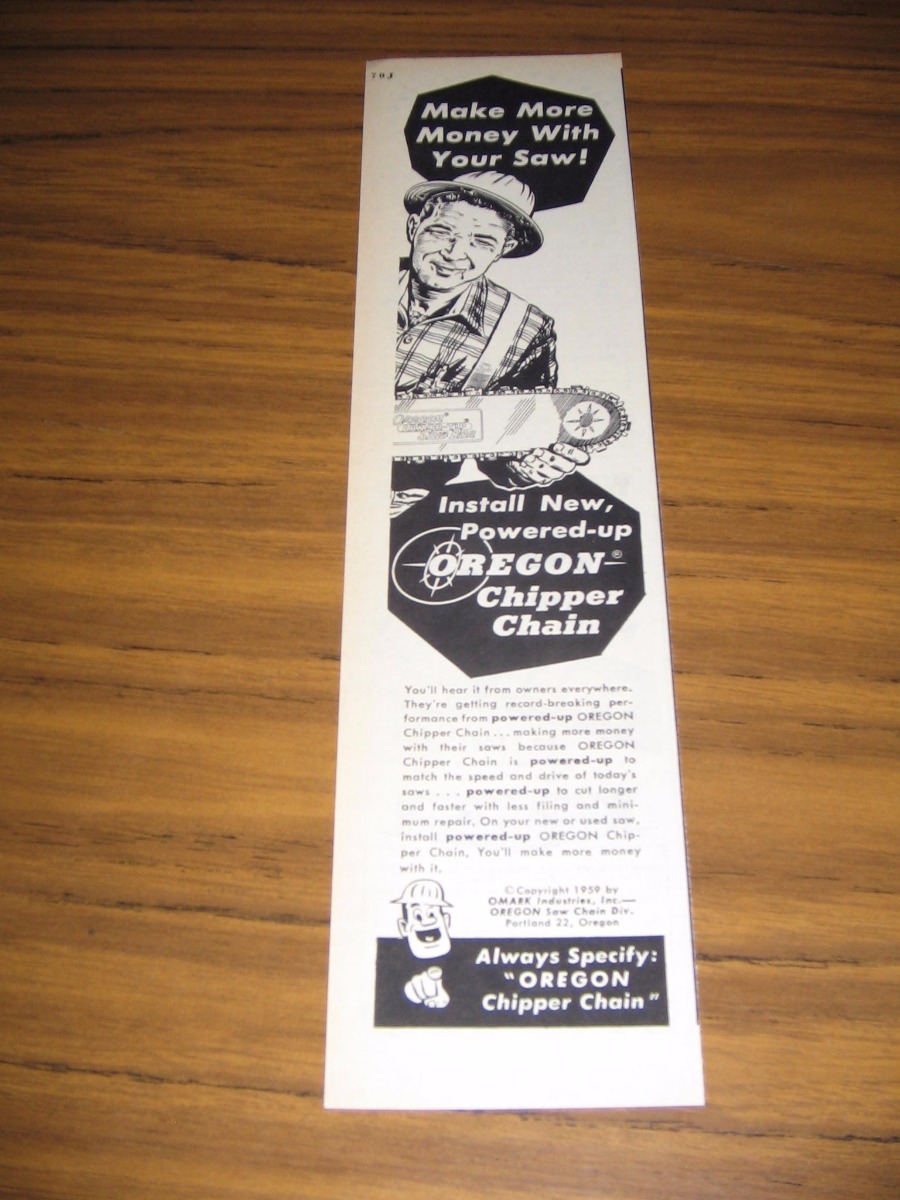 1959 Print Ad Oregon Chipper Chain Saws Omark Industries Portland,Oregon