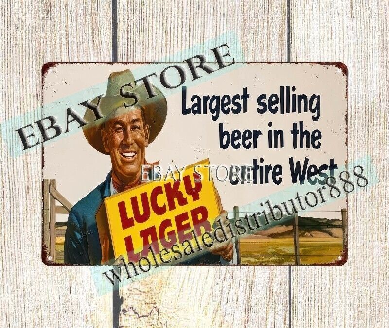 lucky lager beer cowboy metal tin sign exterior inspirational wall decor