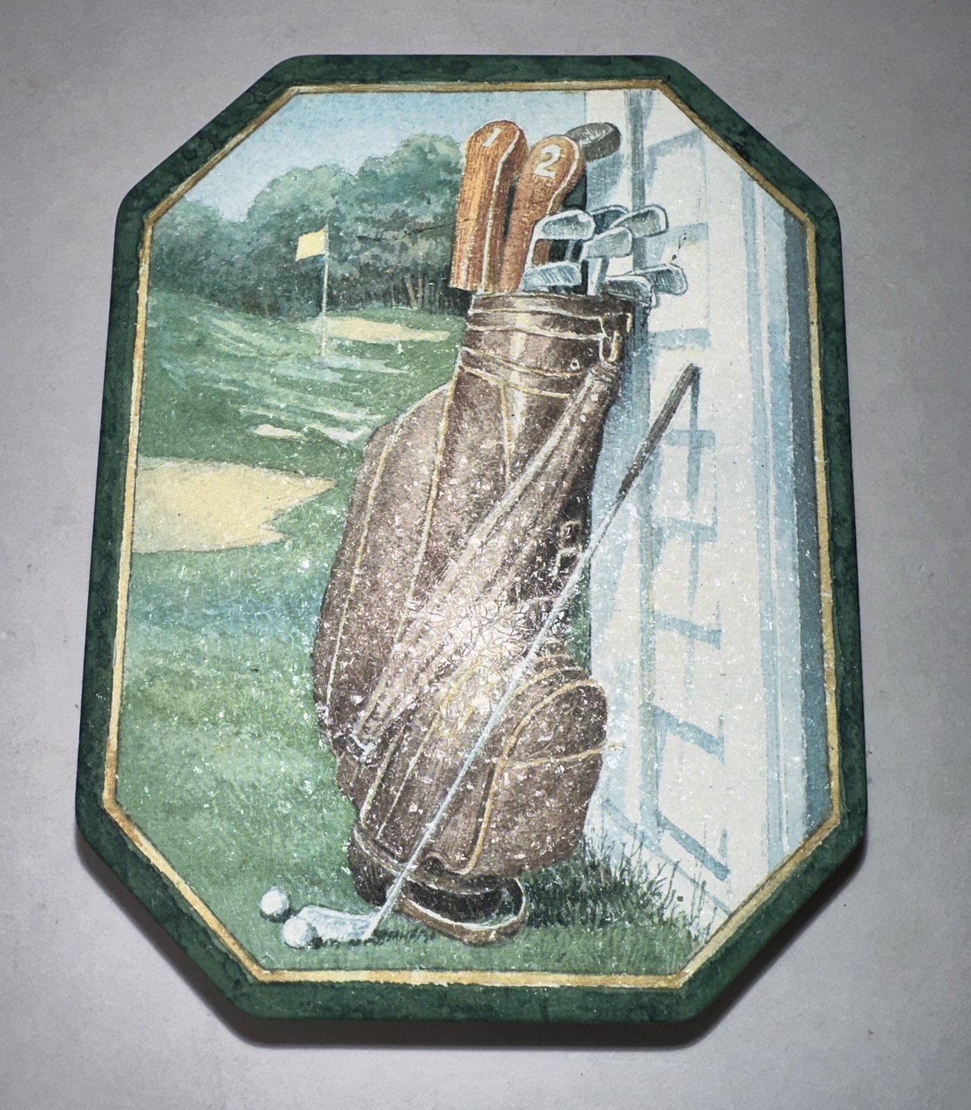 Vtg 1990s Tin Octagonal Small Musical Box Golf By Keller Charles Philadelphia