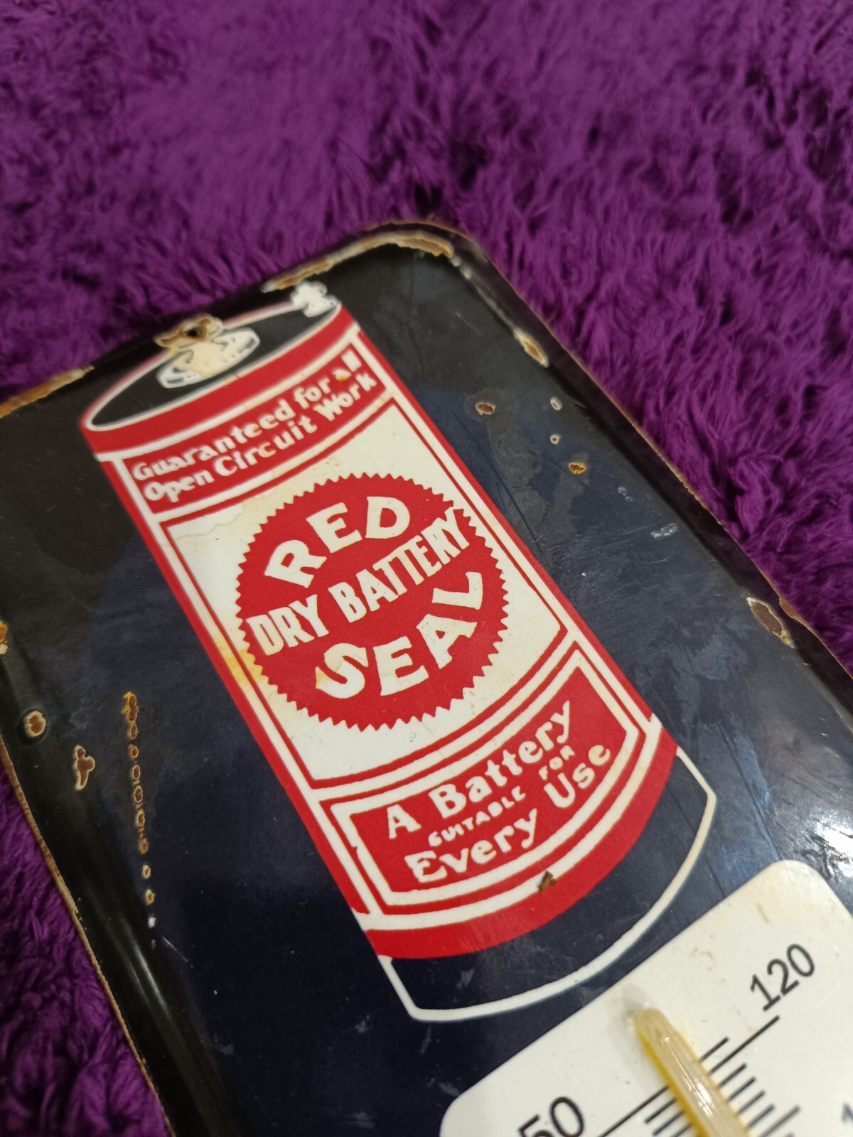 Vintage Red Seal Dry Battery Thermometer merchandise Sign Non Porcelain