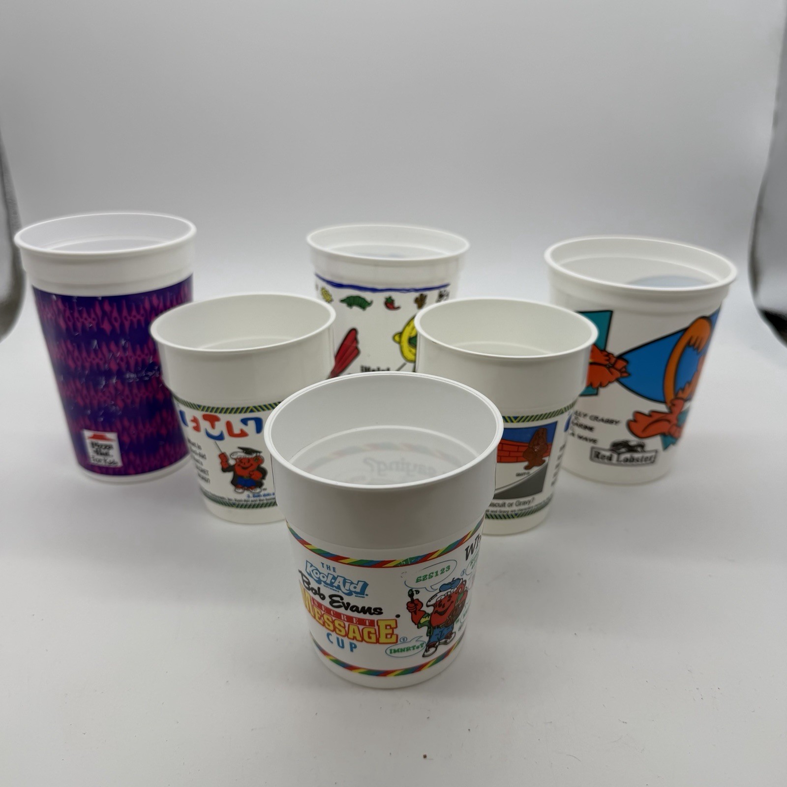 VTG Plastic Fast Food Cups 90s Lot Of 6 Pizza Hut Bob Evans Red Lobster Kool-aid