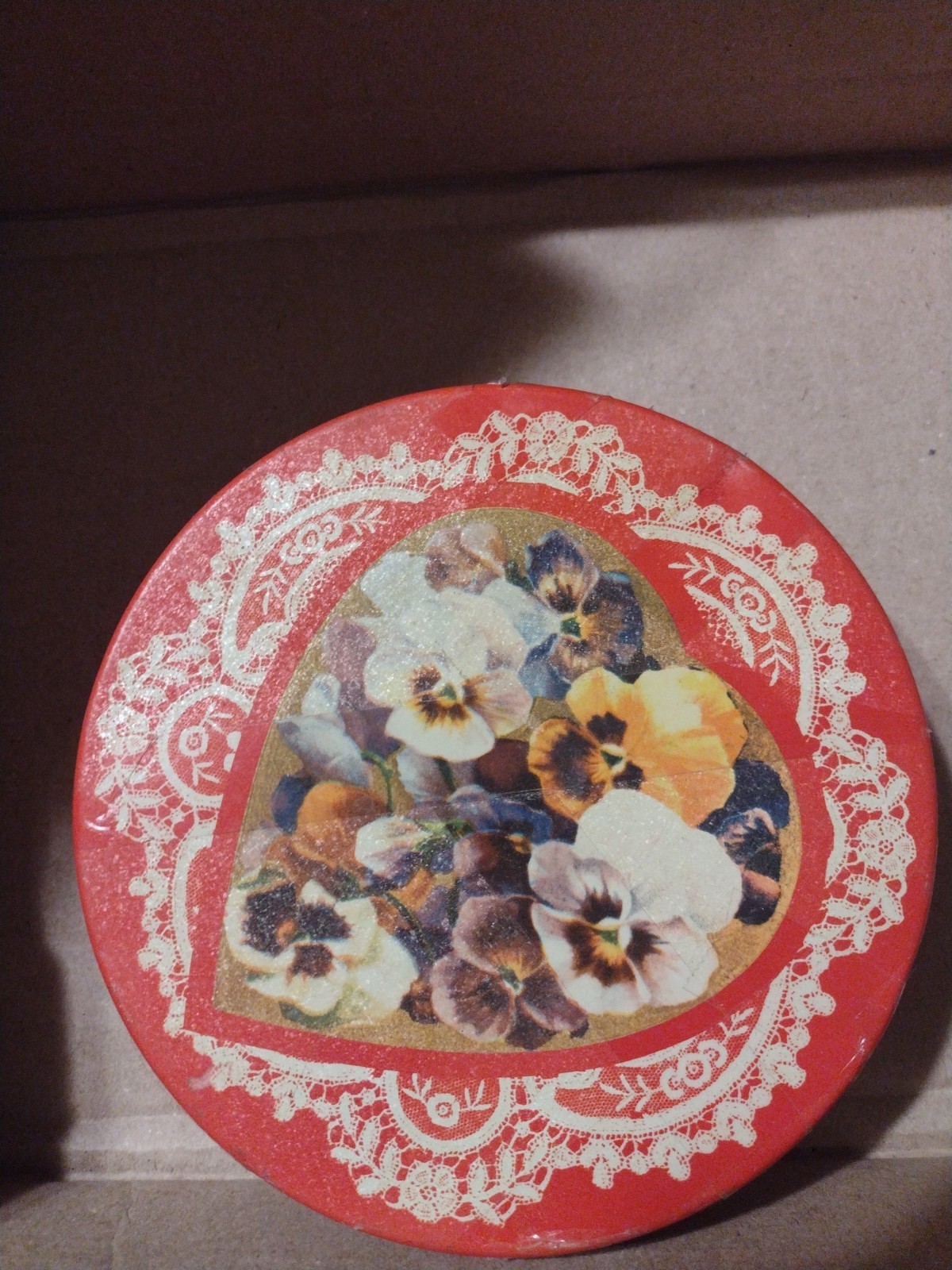 Vintage Tin Box Pansy Floral Design/Has Scotch Tape On It Across The Top