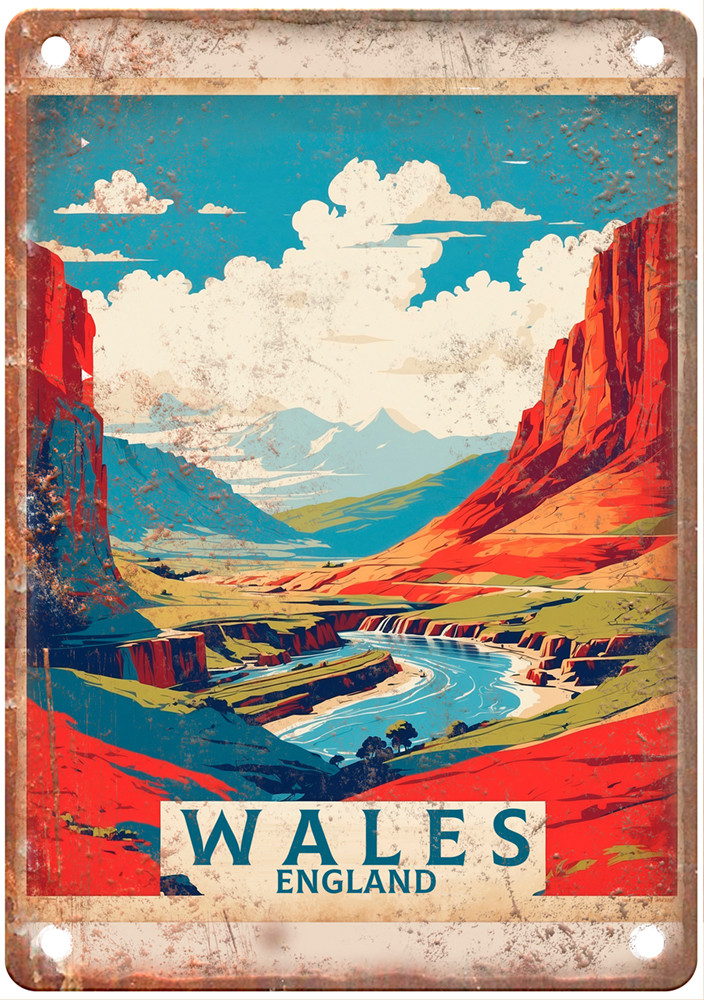 Vintage Wales England United Kingdom Retro Look Travel Poster Metal Sign T3616