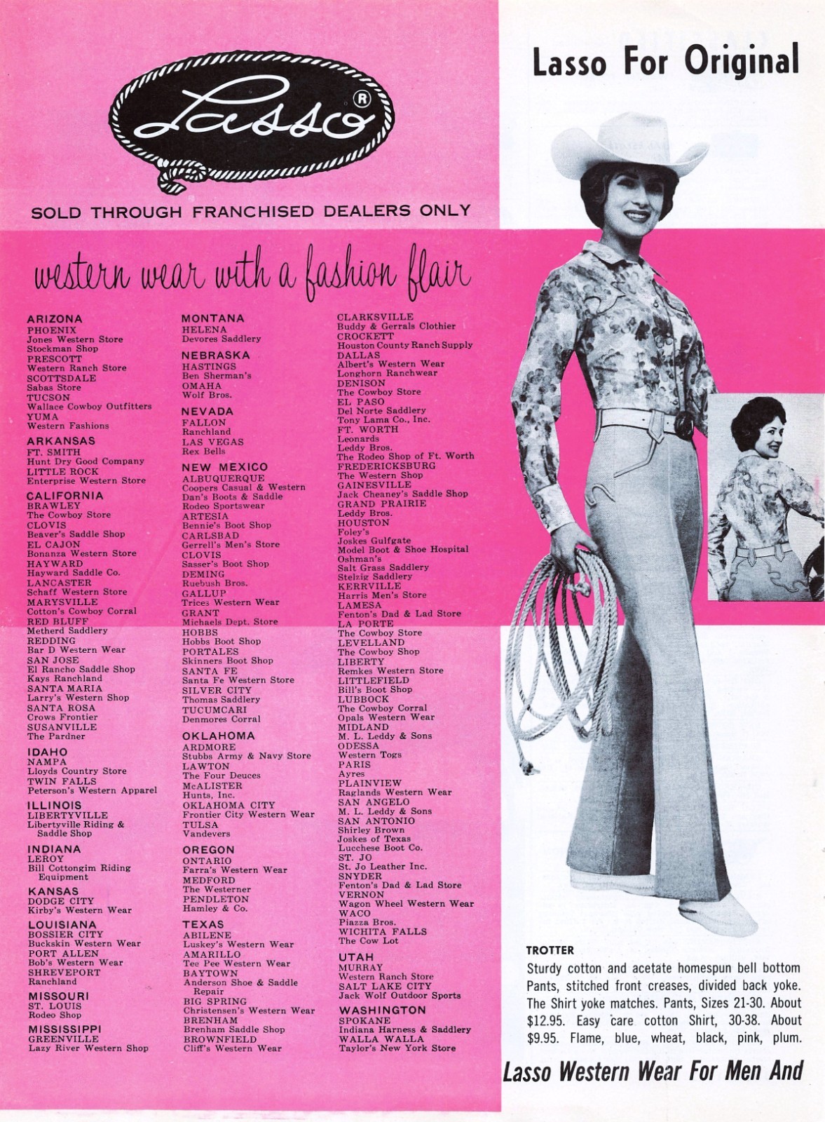 Cowgirl Pink Background Lasso Western Wear Fashion Flair Dealer Vtg Mag Print Ad