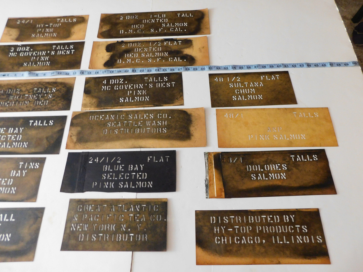 Vintage Brand Salmon Label Tin Can Box Crate Stencil Lot of 16 Alaska – Others