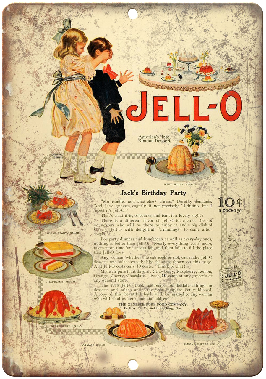 Jell-o Birthday Desert Vintage Ad 12″ x 9″ Reproduction Metal Sign N321